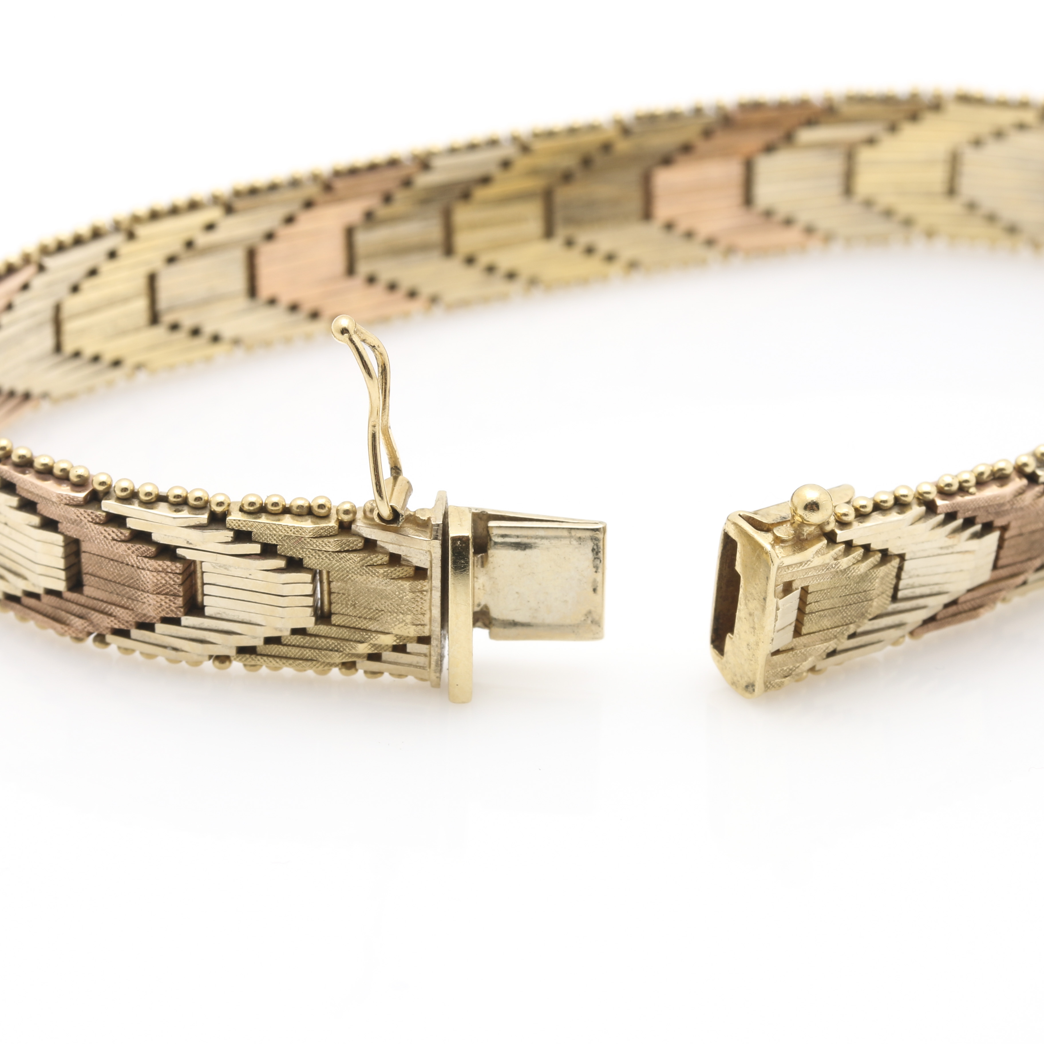 14K Tri-Colored Gold Chevron Bracelet