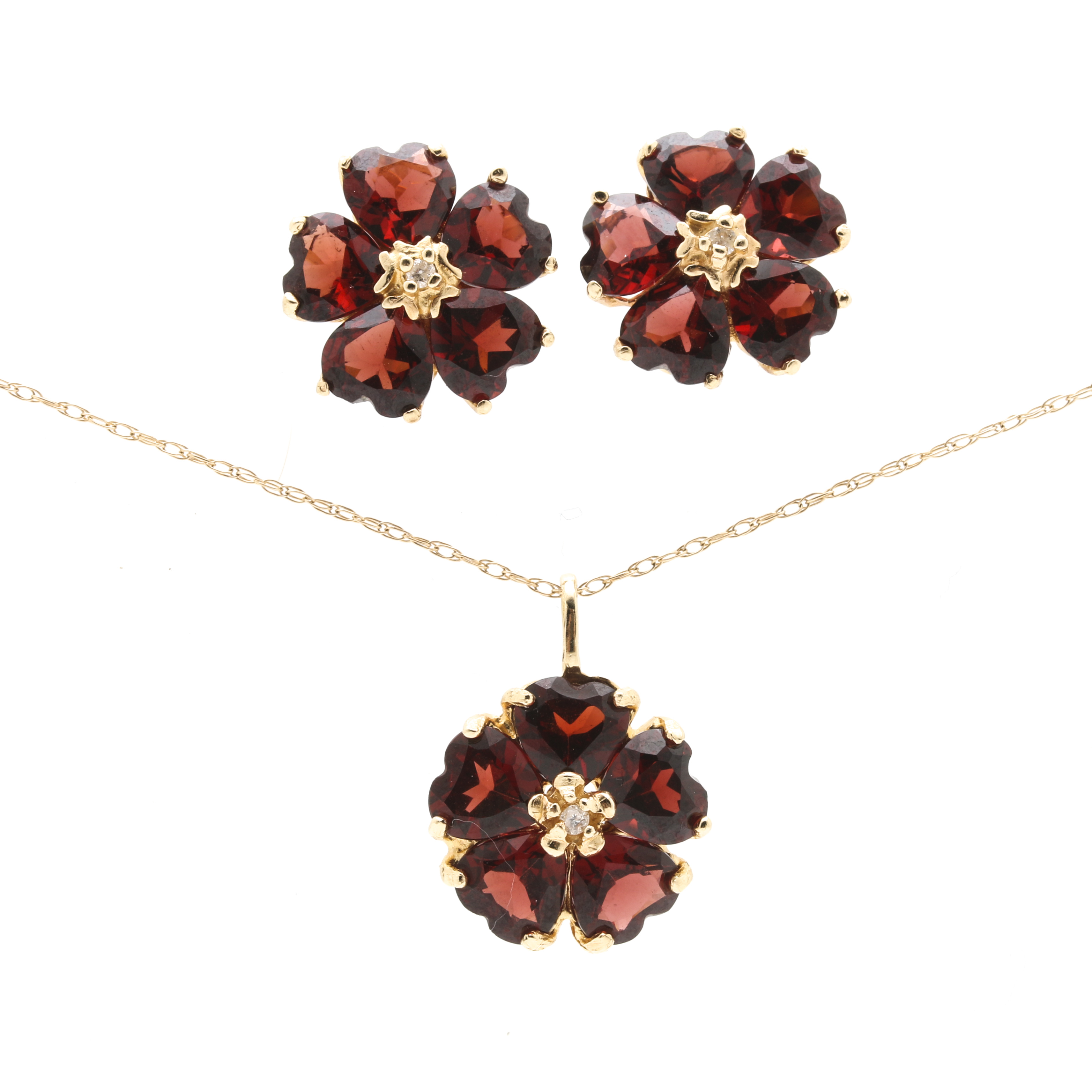 14K Yellow Gold Garnet and Diamond Demi Parure
