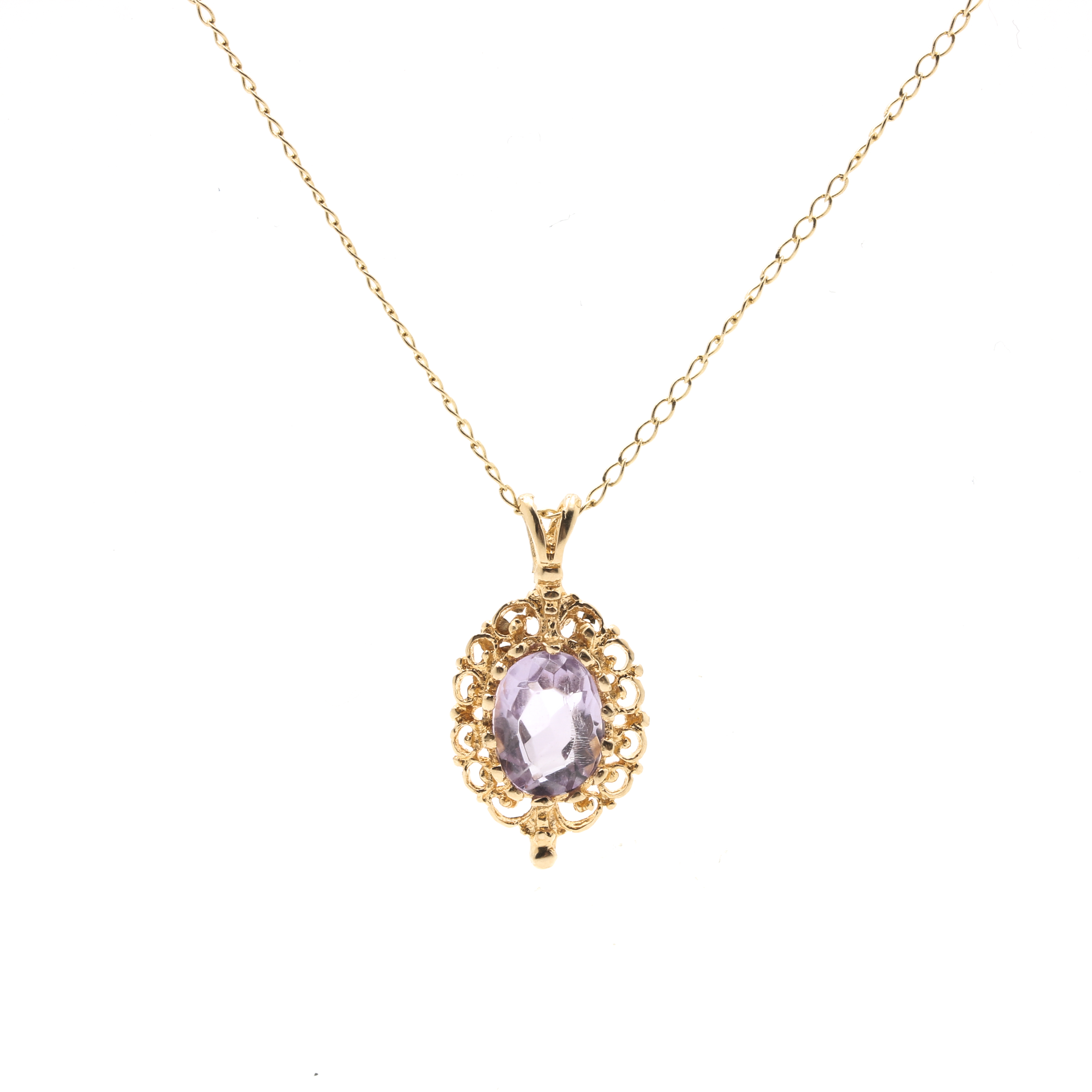 14K Yellow Gold Amethyst Necklace