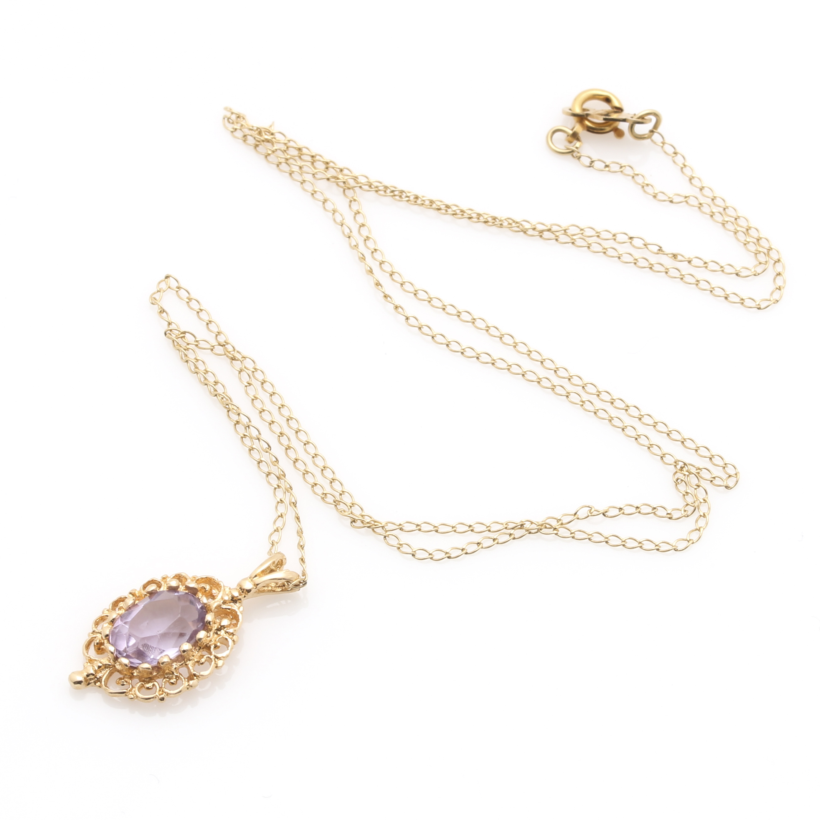 14K Yellow Gold Amethyst Necklace