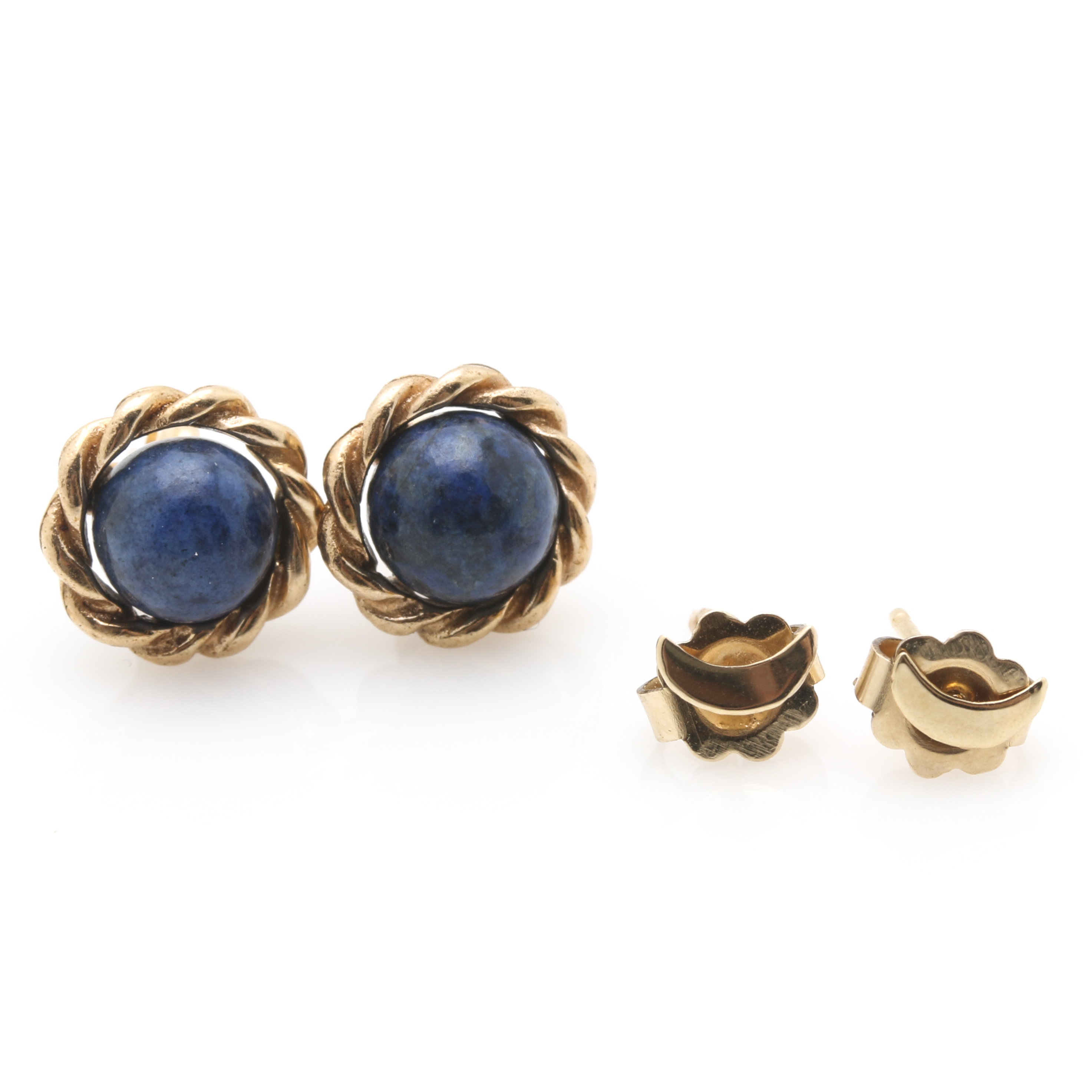 14K Yellow Gold Lapis Lazuli Earrings
