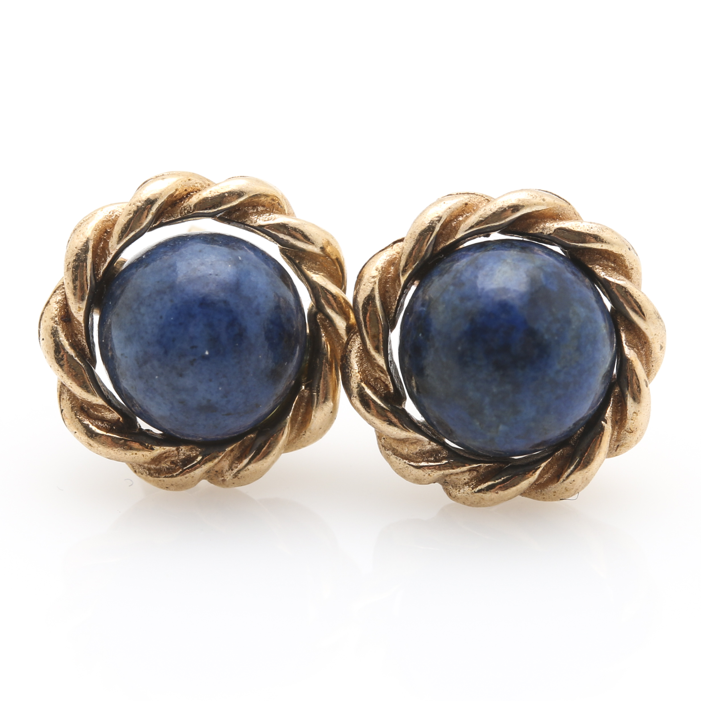14K Yellow Gold Lapis Lazuli Earrings