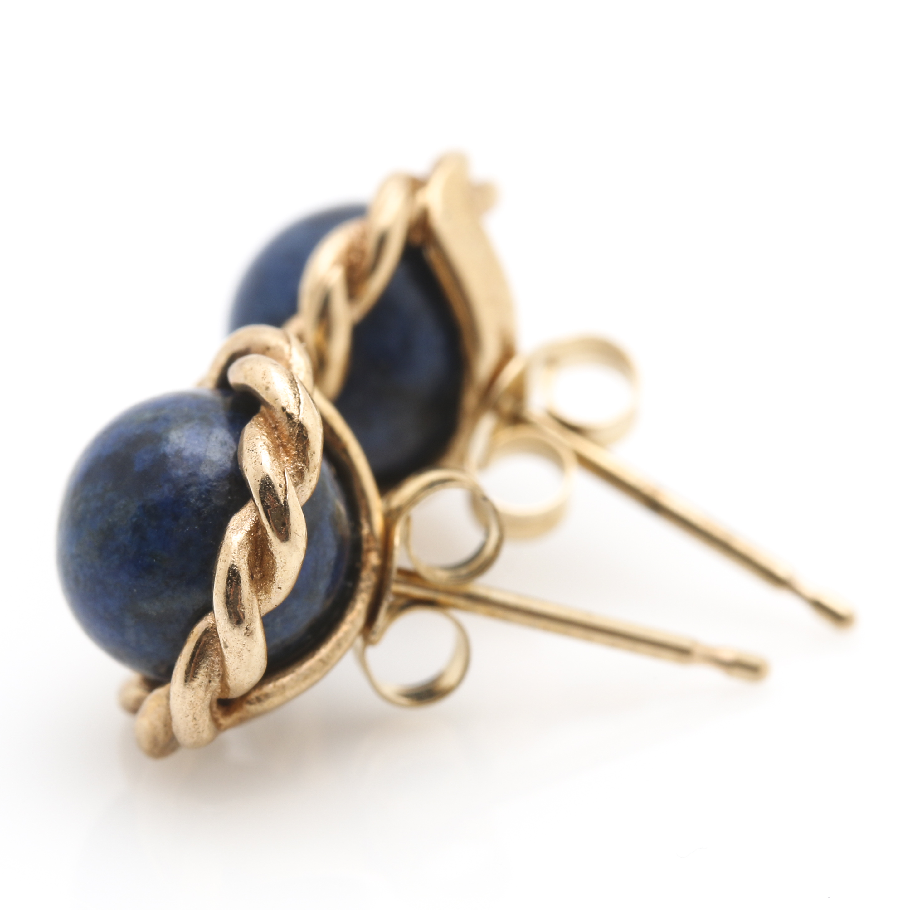 14K Yellow Gold Lapis Lazuli Earrings