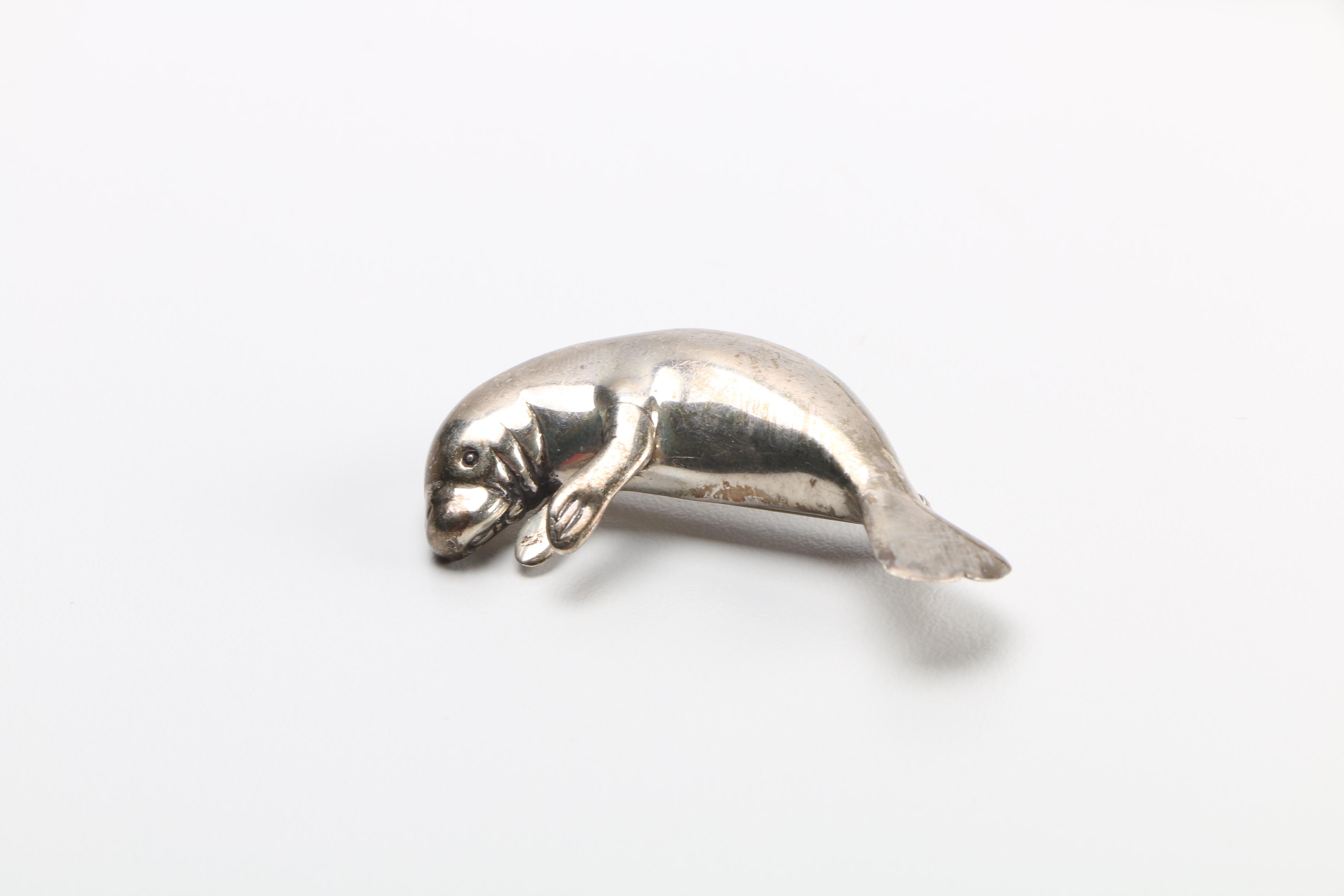 Sterling Silver Jewelry Including Manatee Brooch