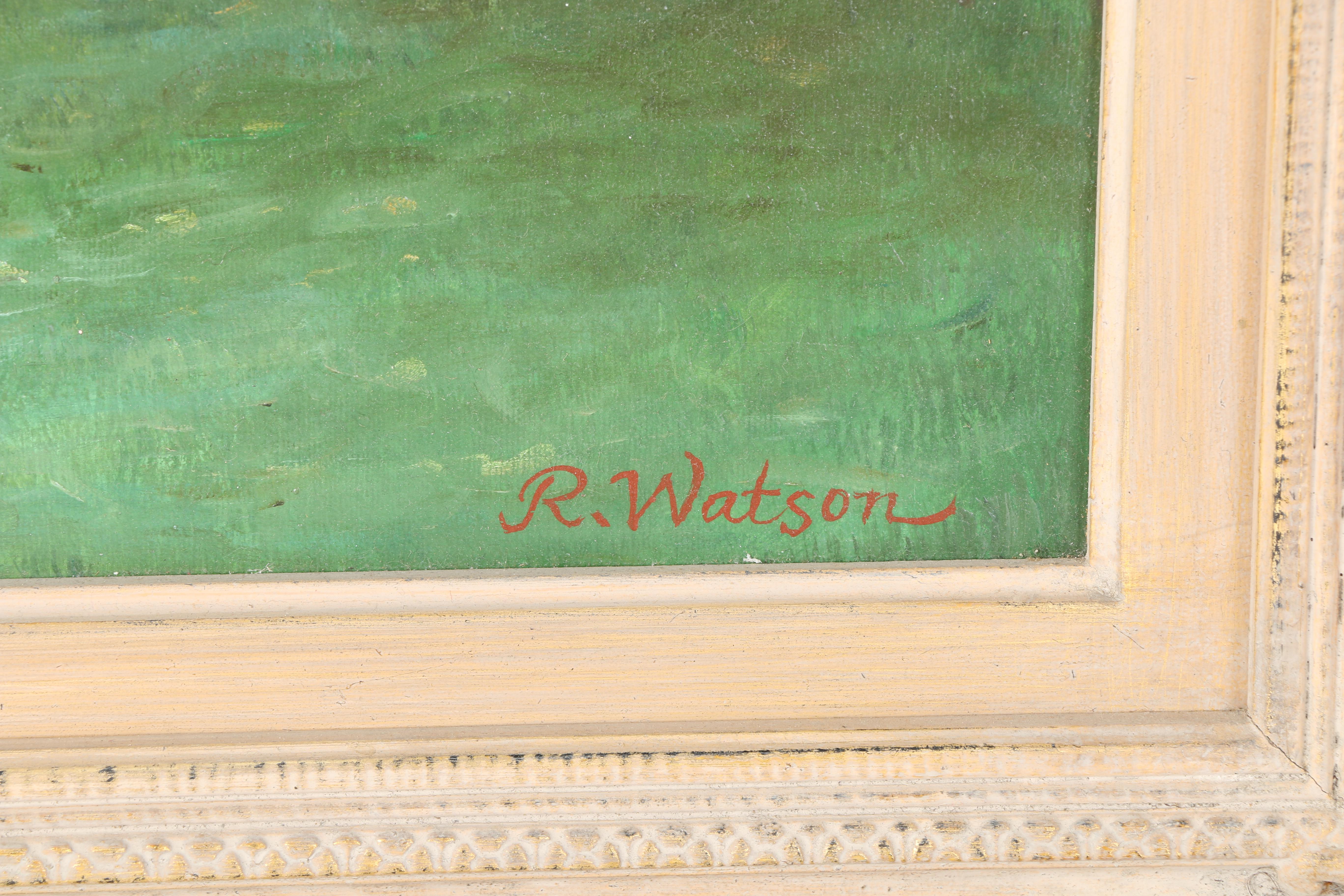 R. Watson Oil Painting on Canvas "Park Scene"