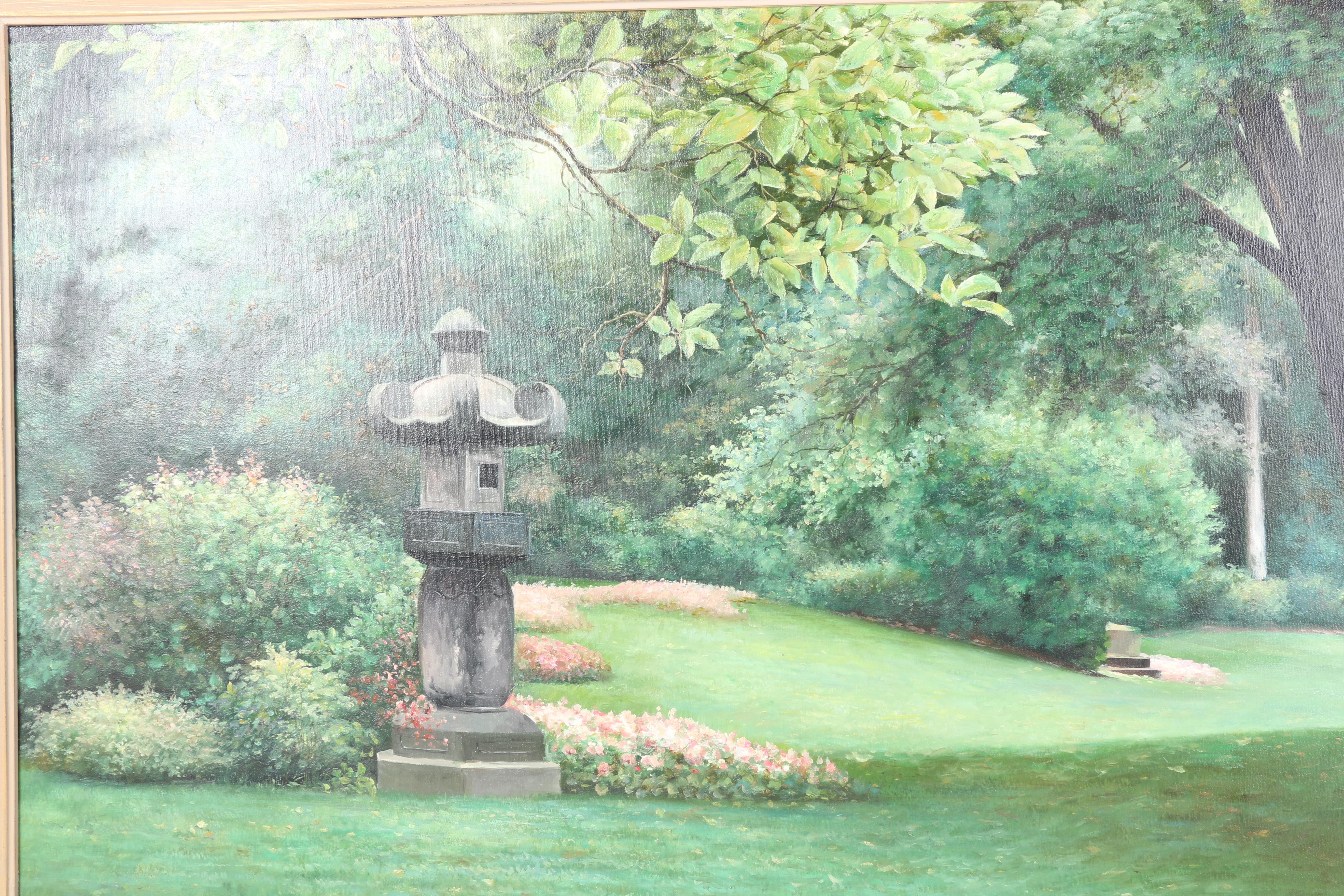 R. Watson Oil Painting on Canvas "Park Scene"