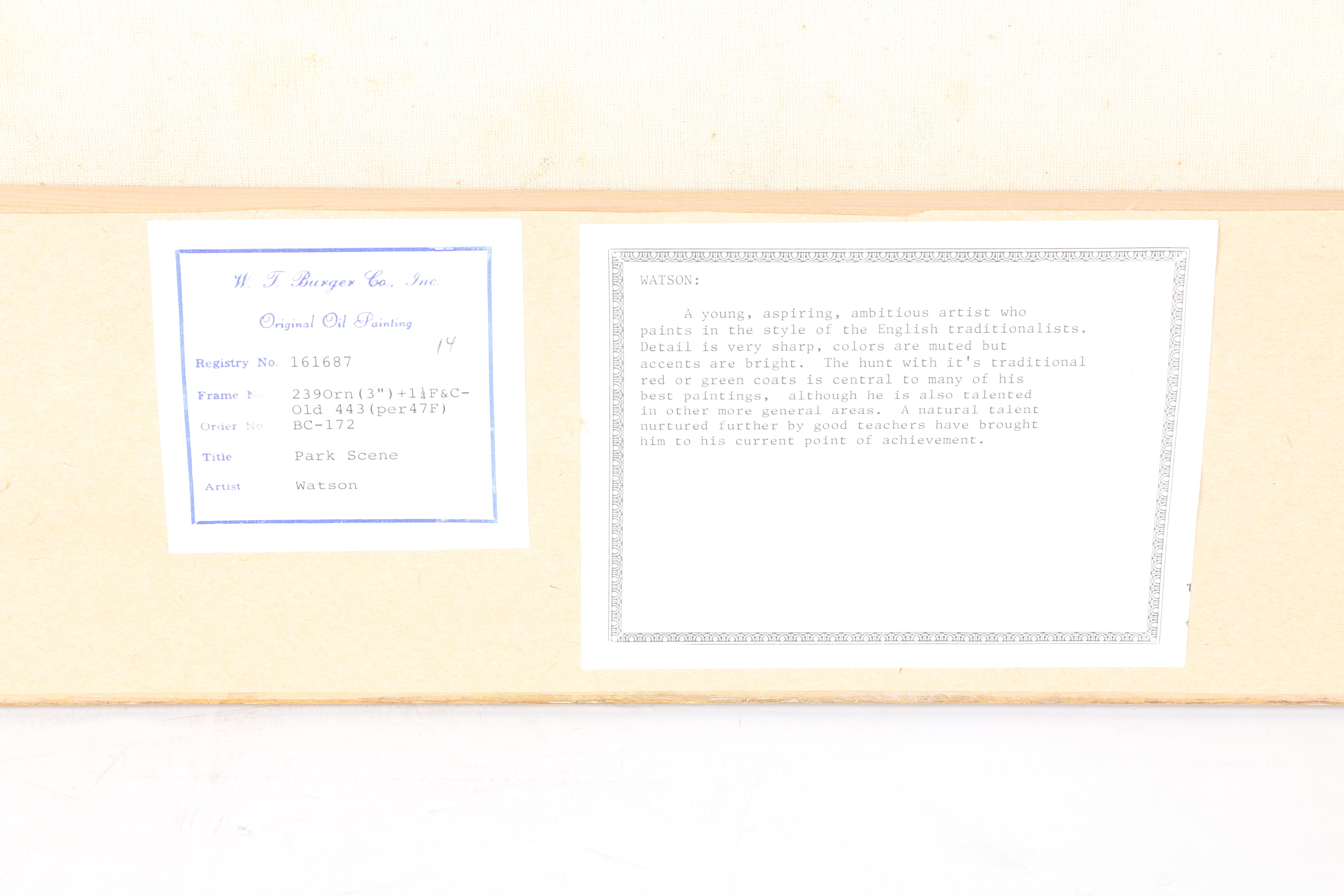 R. Watson Oil Painting on Canvas "Park Scene"