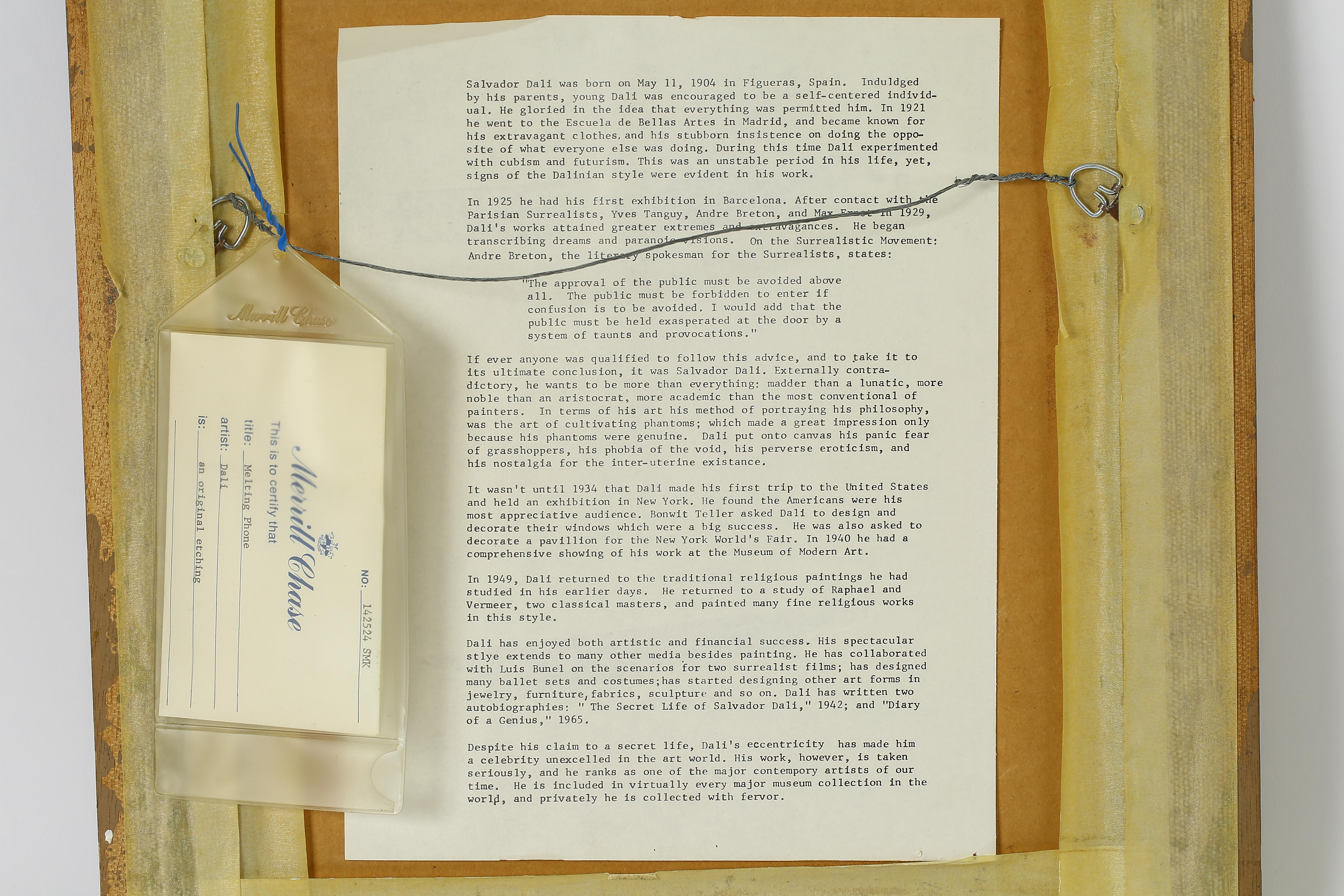 Salvador Dali Second Edition Restrike Etching "Telephone Mou"