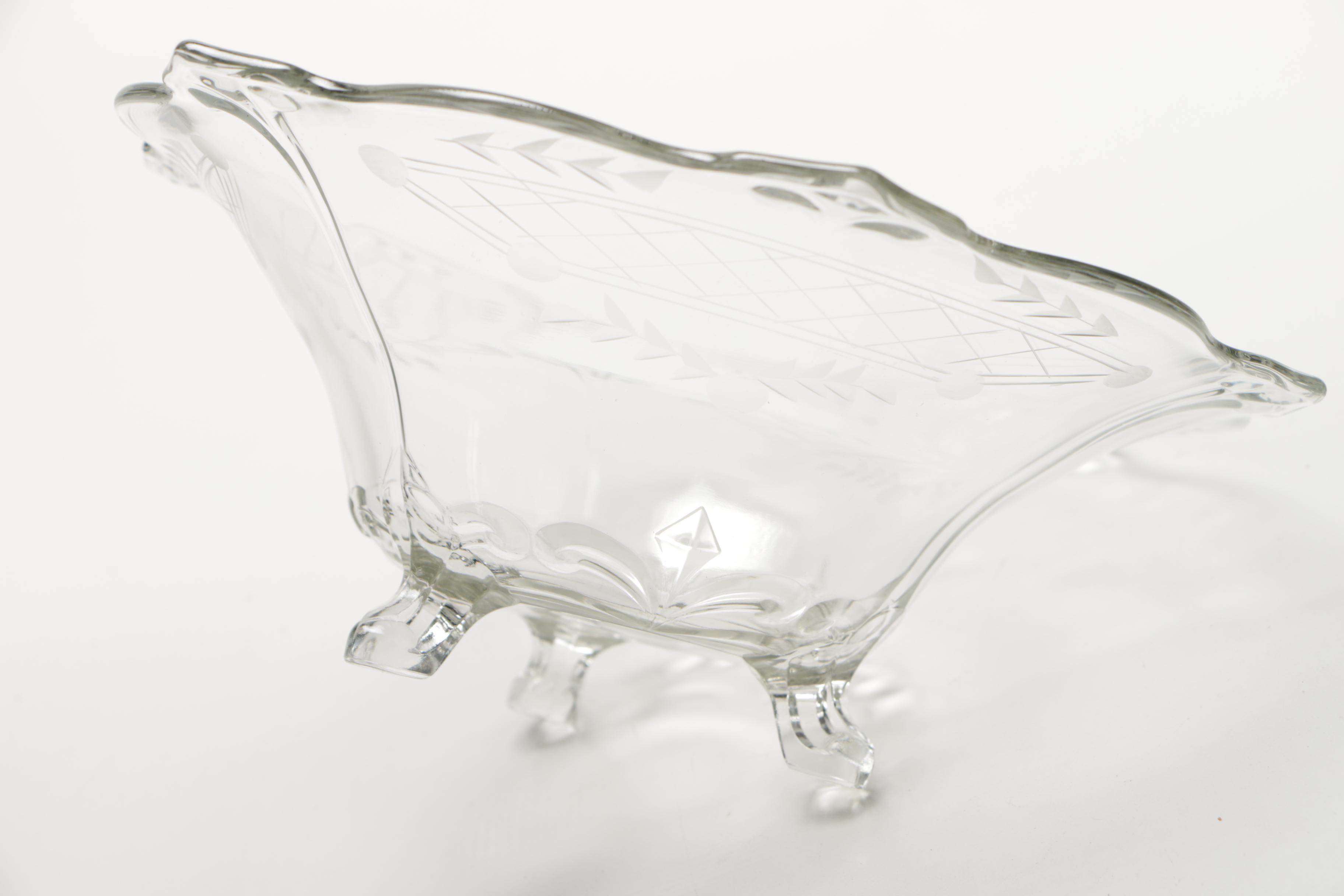 Glass Punch Bowl and Glass Leaf Pendants