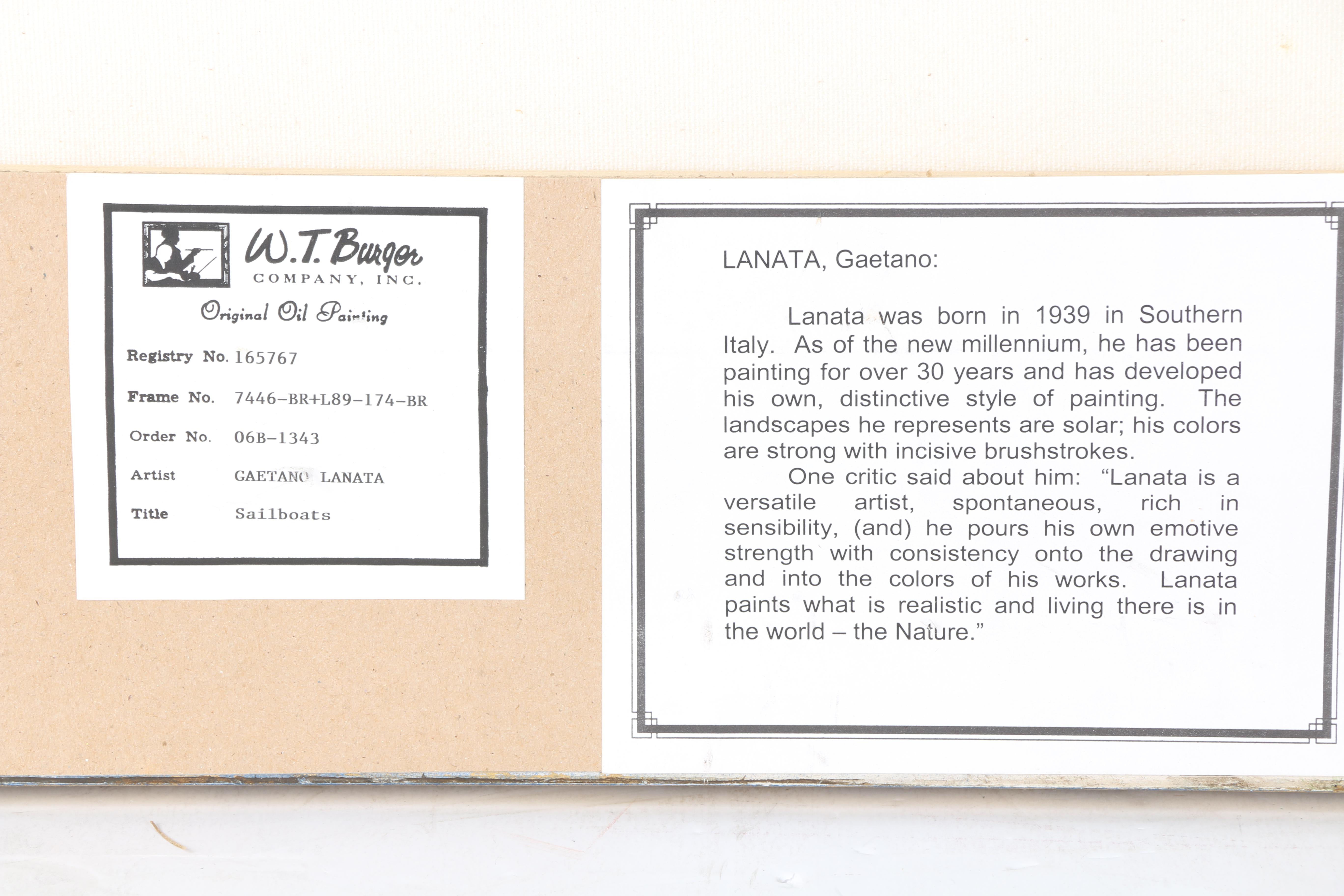 Gaetano Lanata Oil on Canvas Maritime Landscape "Sailboats"