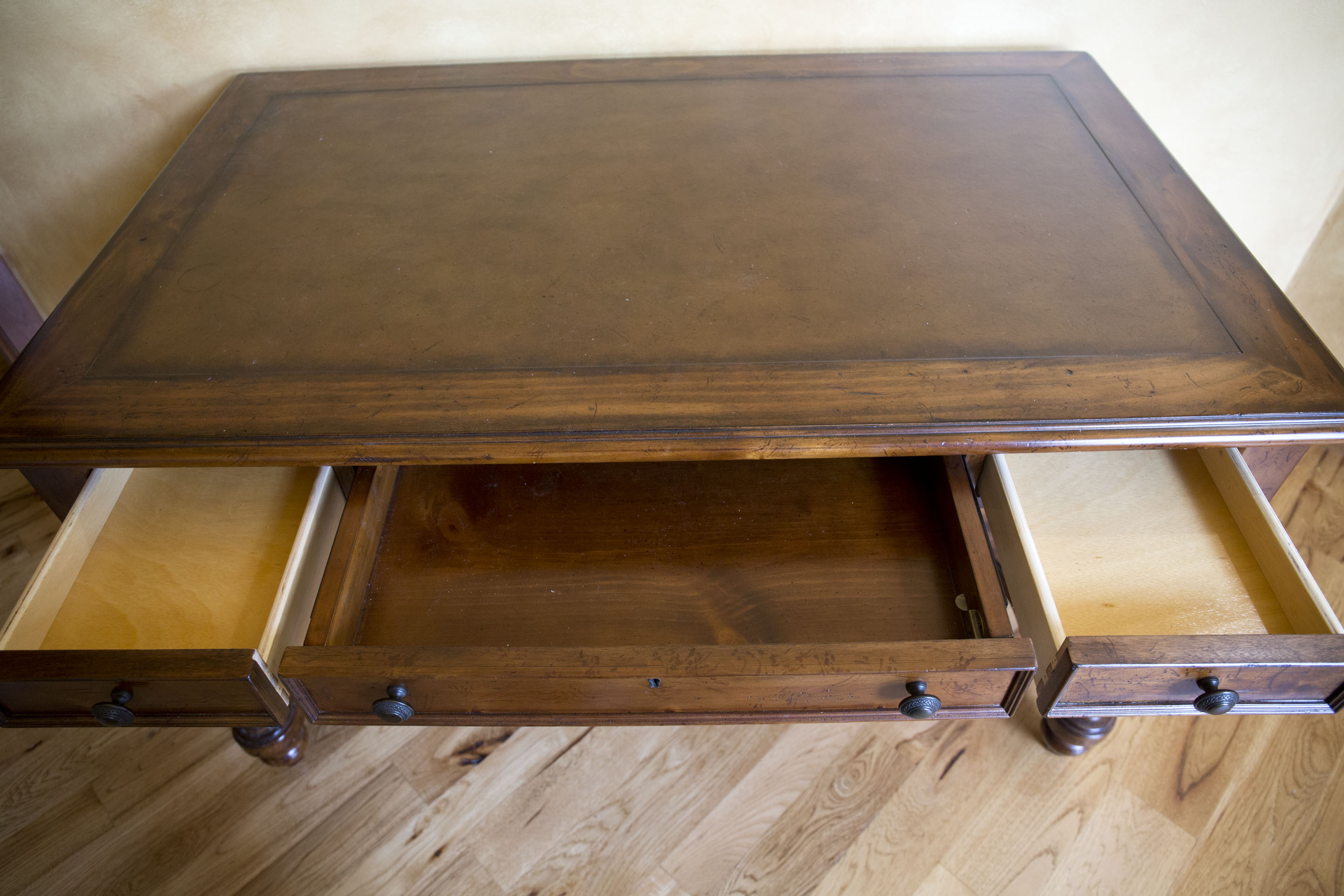 Walnut Finished Pine Desk with Oak Chair
