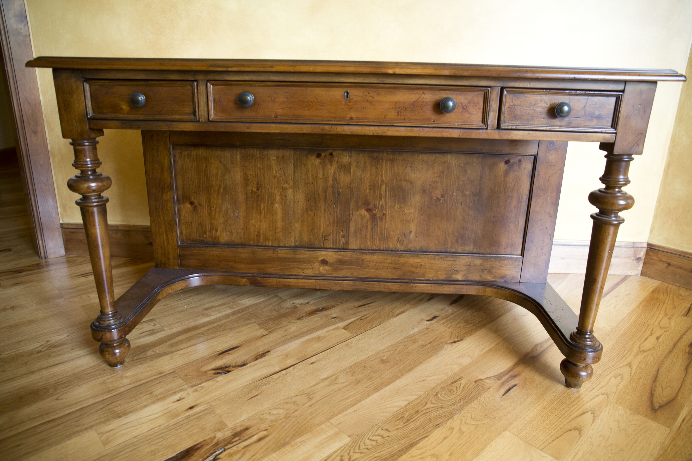 Walnut Finished Pine Desk with Oak Chair