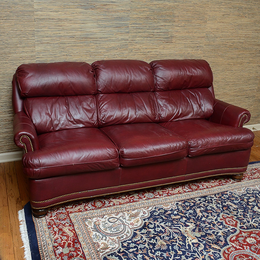 Hancock  Moore Burgandy Leather Sleeper Sofa
