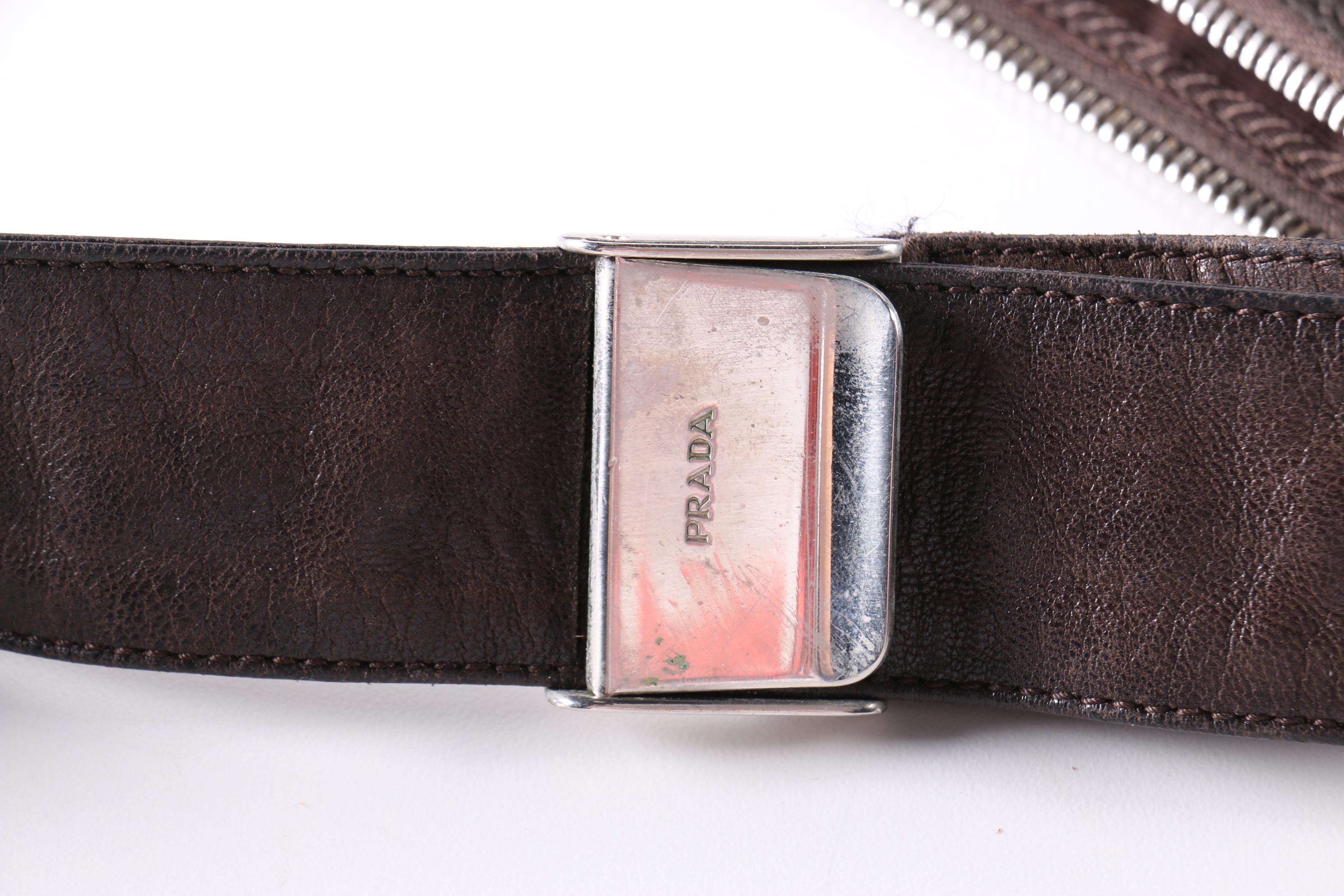 Prada Brown Nylon and Leather Shoulder Bag