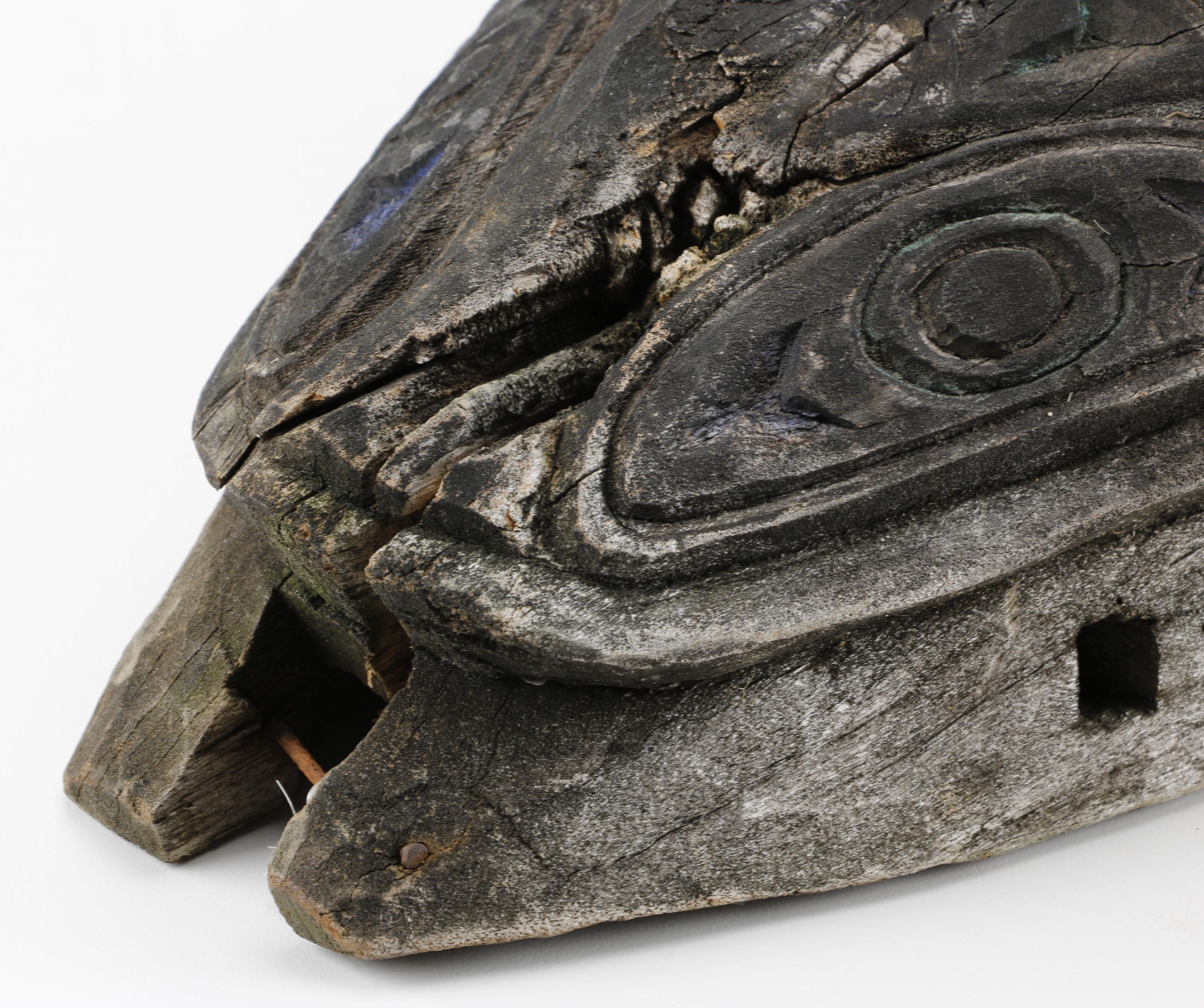 Hand Carved Wooden Mask With Bird of Prey Detailing