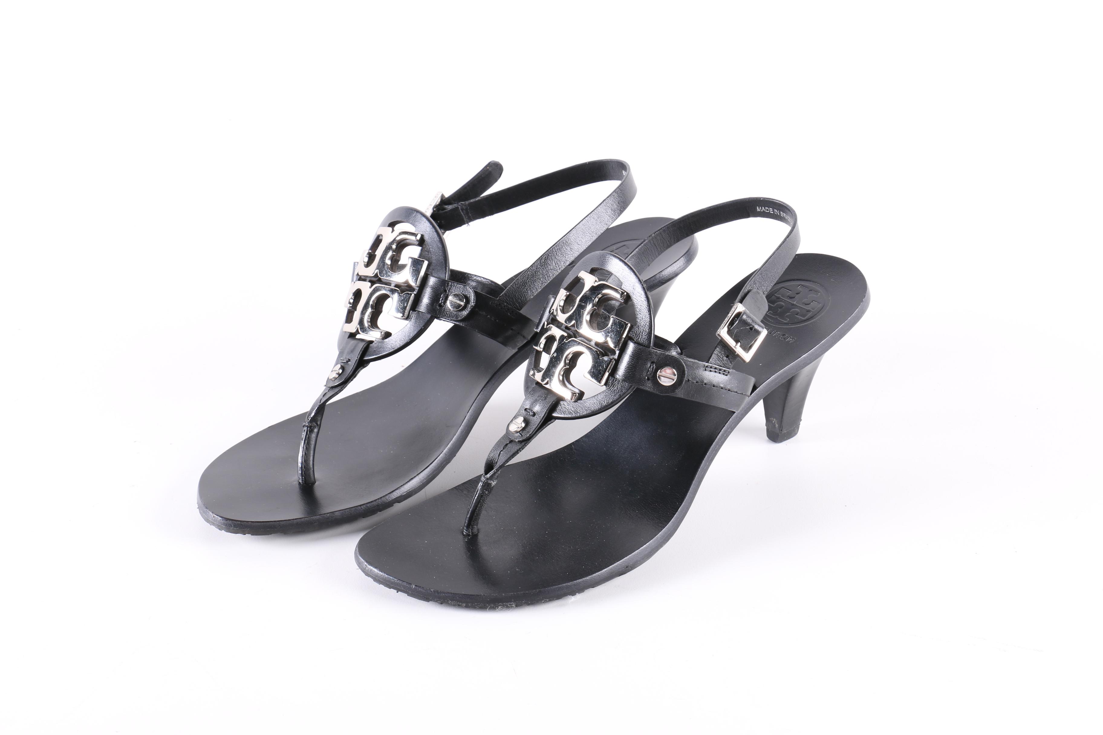 Collection of Black Heels and Sandals Including Tory Burch