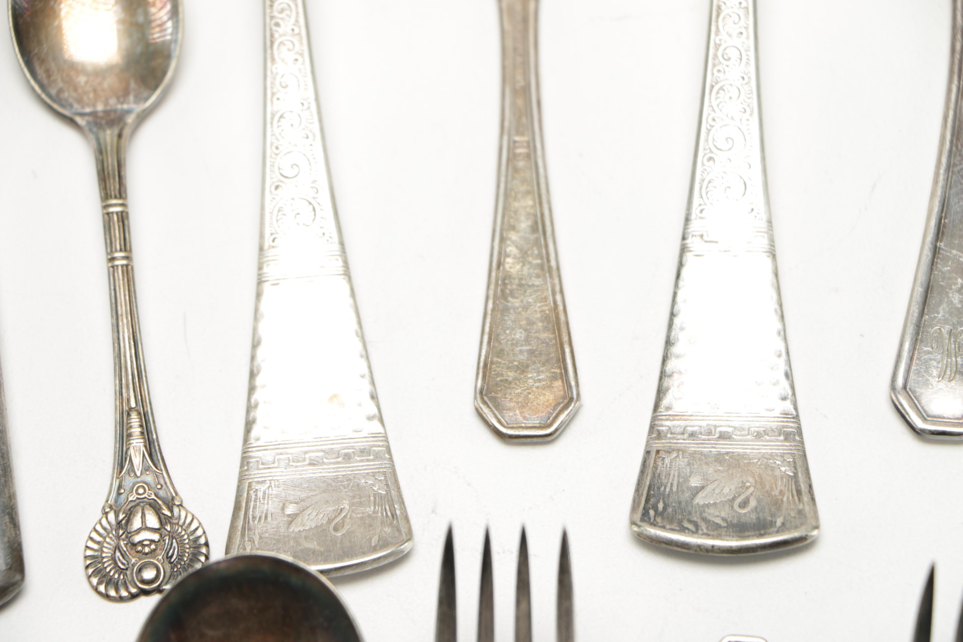 Assorted Silver Plate Flatware Featuring C.D Peacock