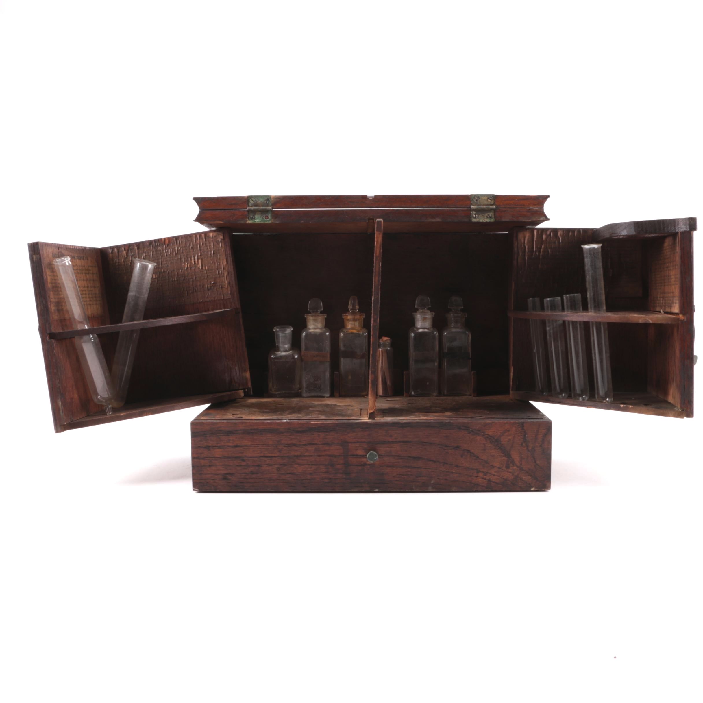 Vintage-to-Antique Medical Lab Kit With Oak Cabinet