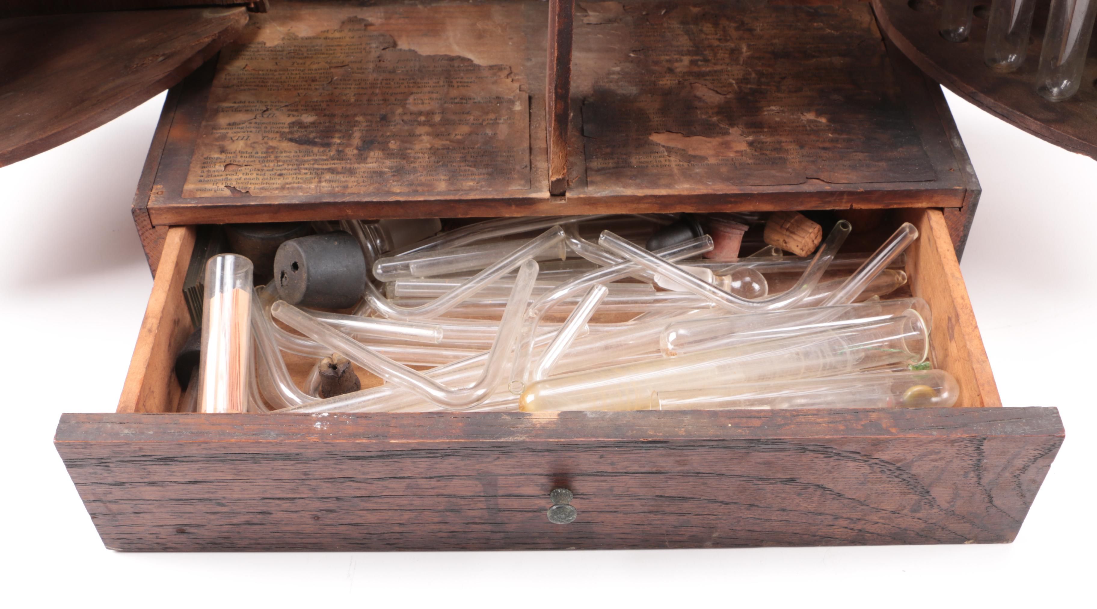 Vintage-to-Antique Medical Lab Kit With Oak Cabinet