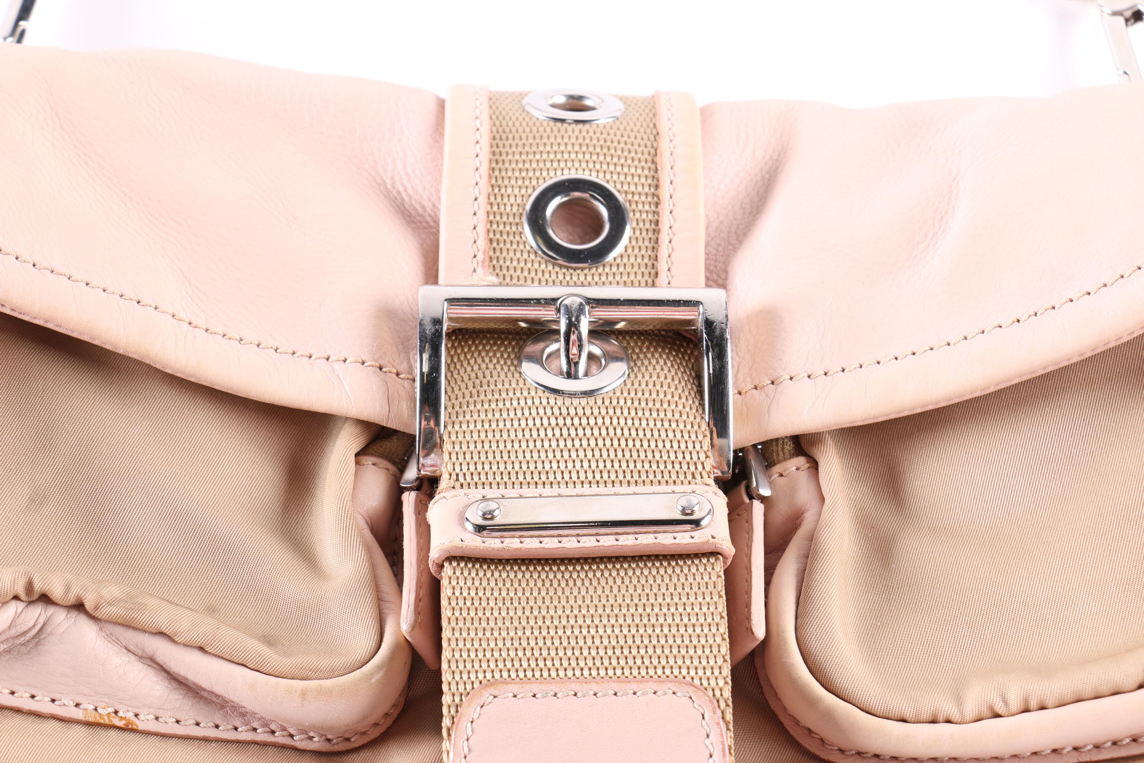 Prada Pink and Tan Nylon and Leather Bag