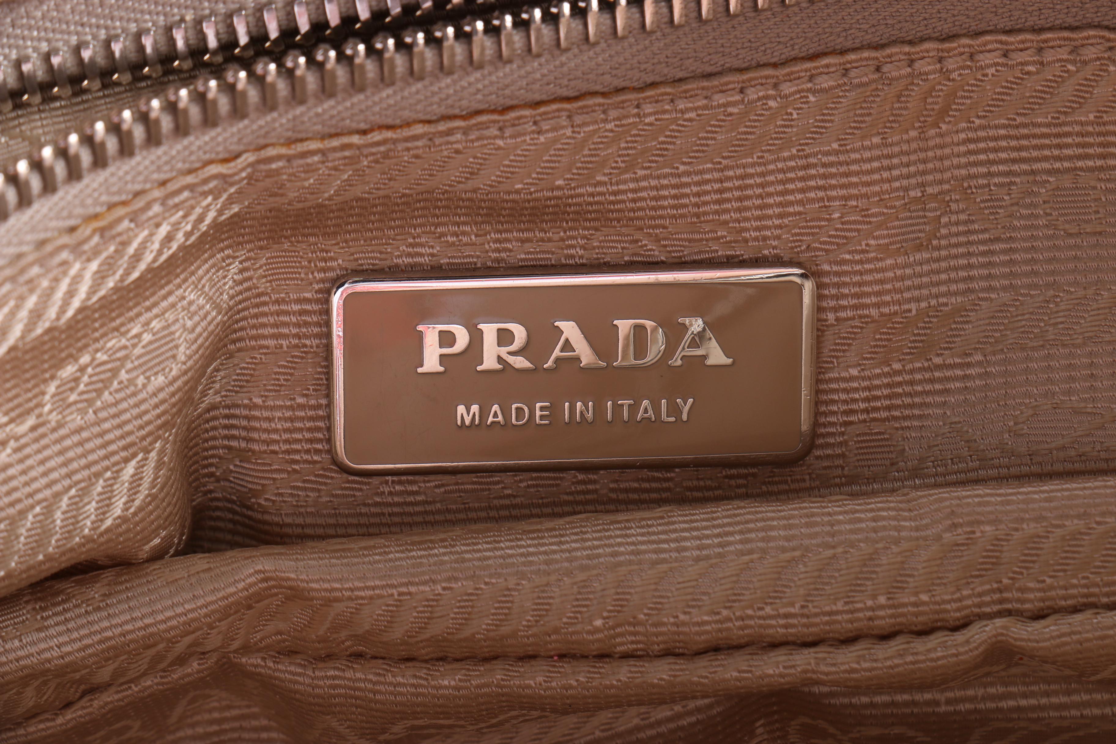 Prada Pink and Tan Nylon and Leather Bag