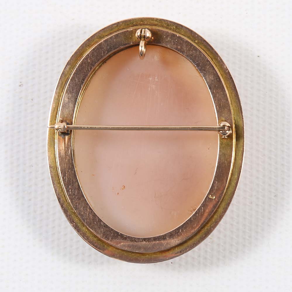 Victorian 10K Yellow Gold Cameo Pendant Brooch