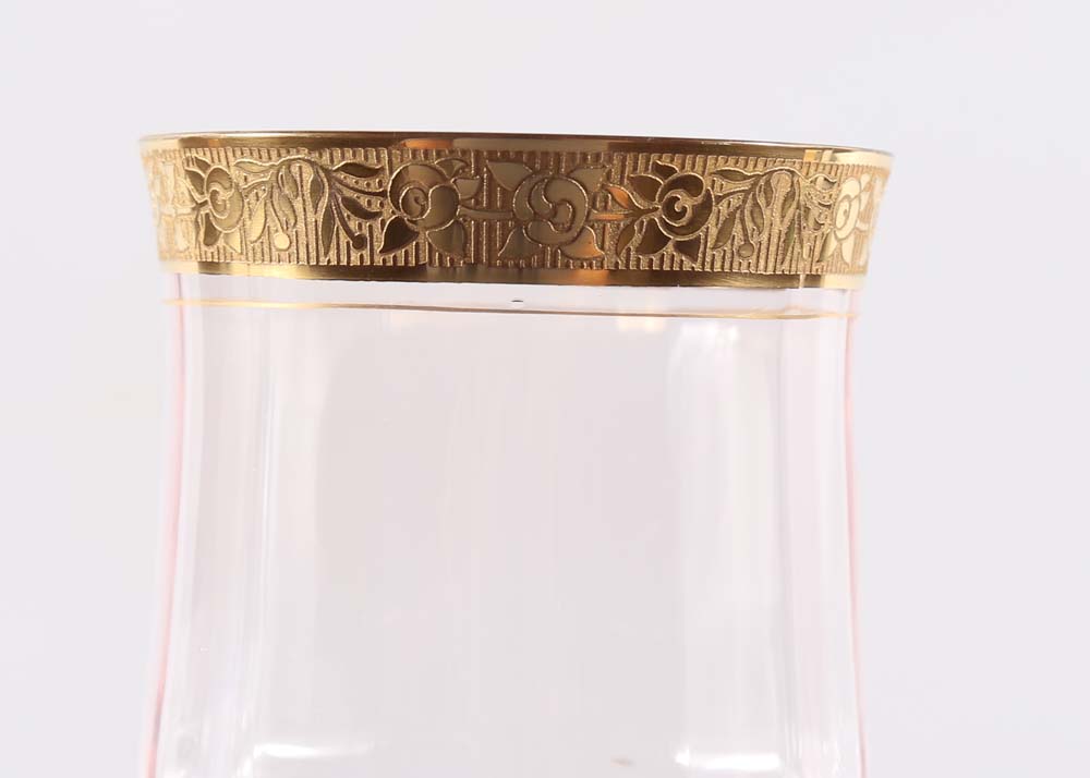 Rose Colored Wine Glasses with Gold Tone Trim