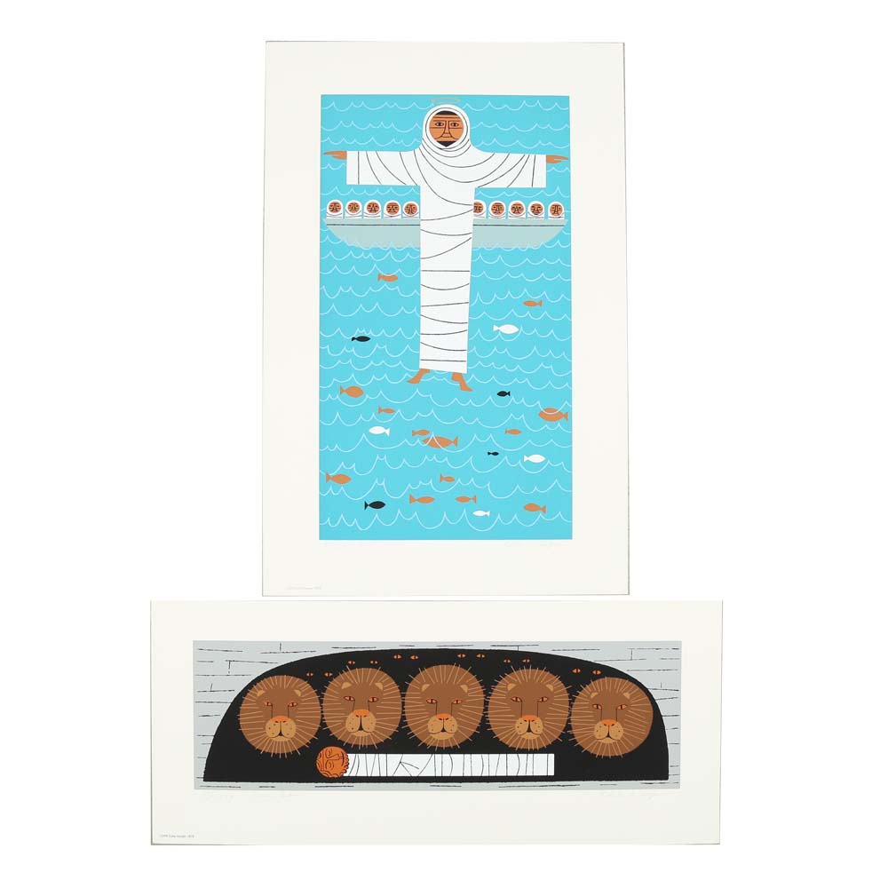 Edie Harper Signed Serigraphs "David's Den" and "Wow!"