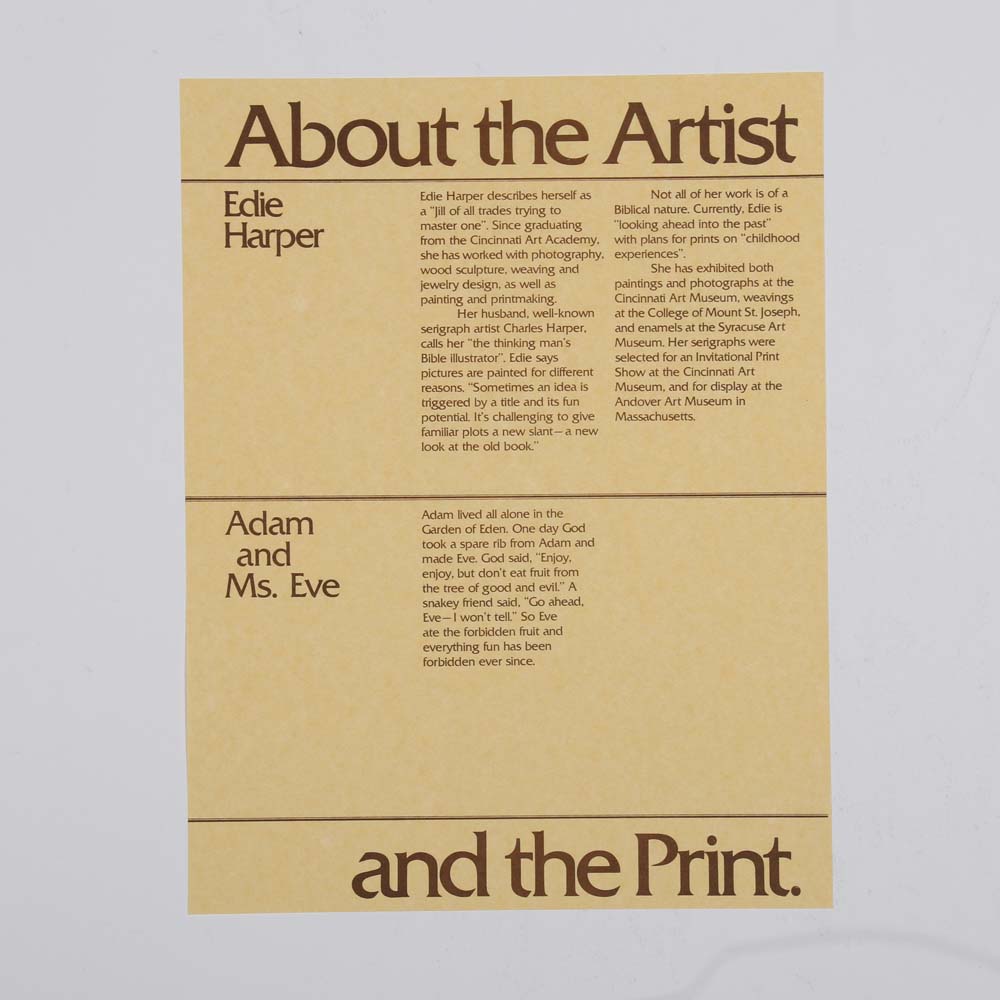 Edie Harper Signed Serigraph "Adam and Ms. Eve"