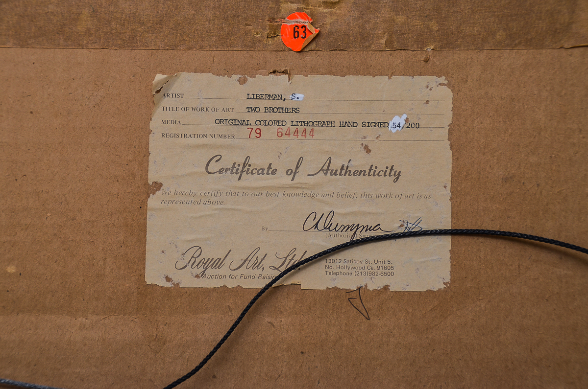 Sandu Liberman Limited Edition Artist's Proof Lithograph on Paper "Two Brothers"