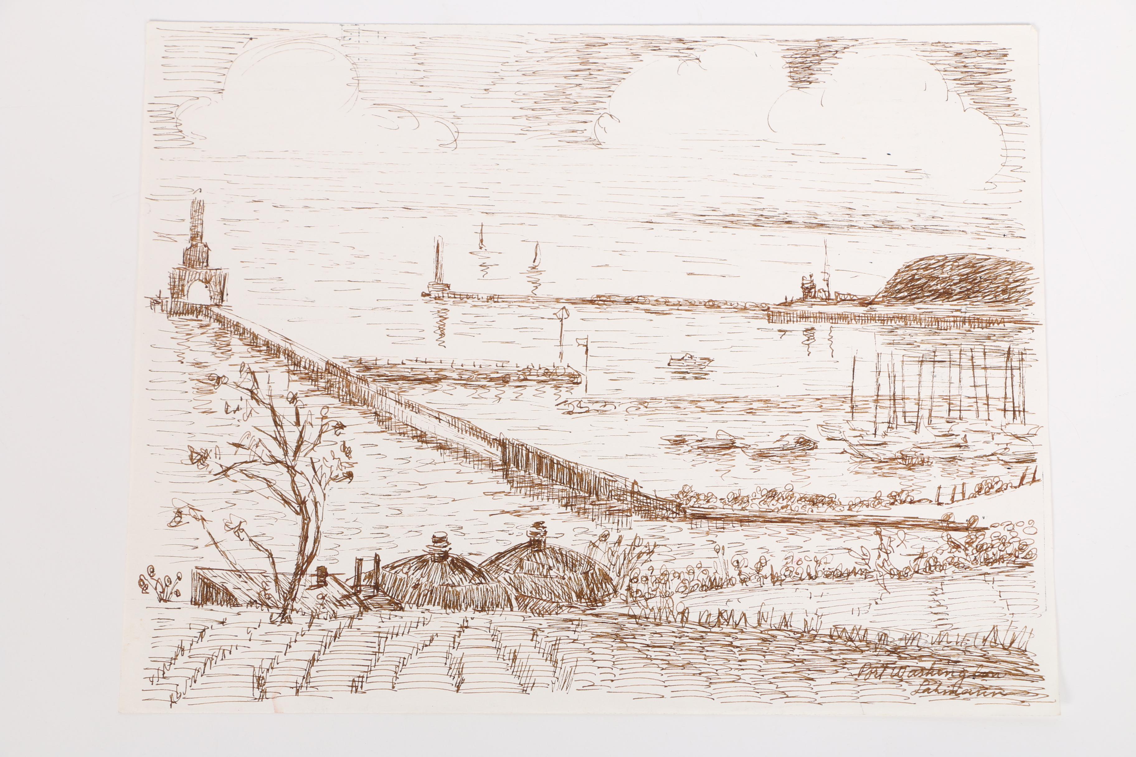 Collection Of Ink Drawings Of Pastoral Scenes By Robert Lahmann