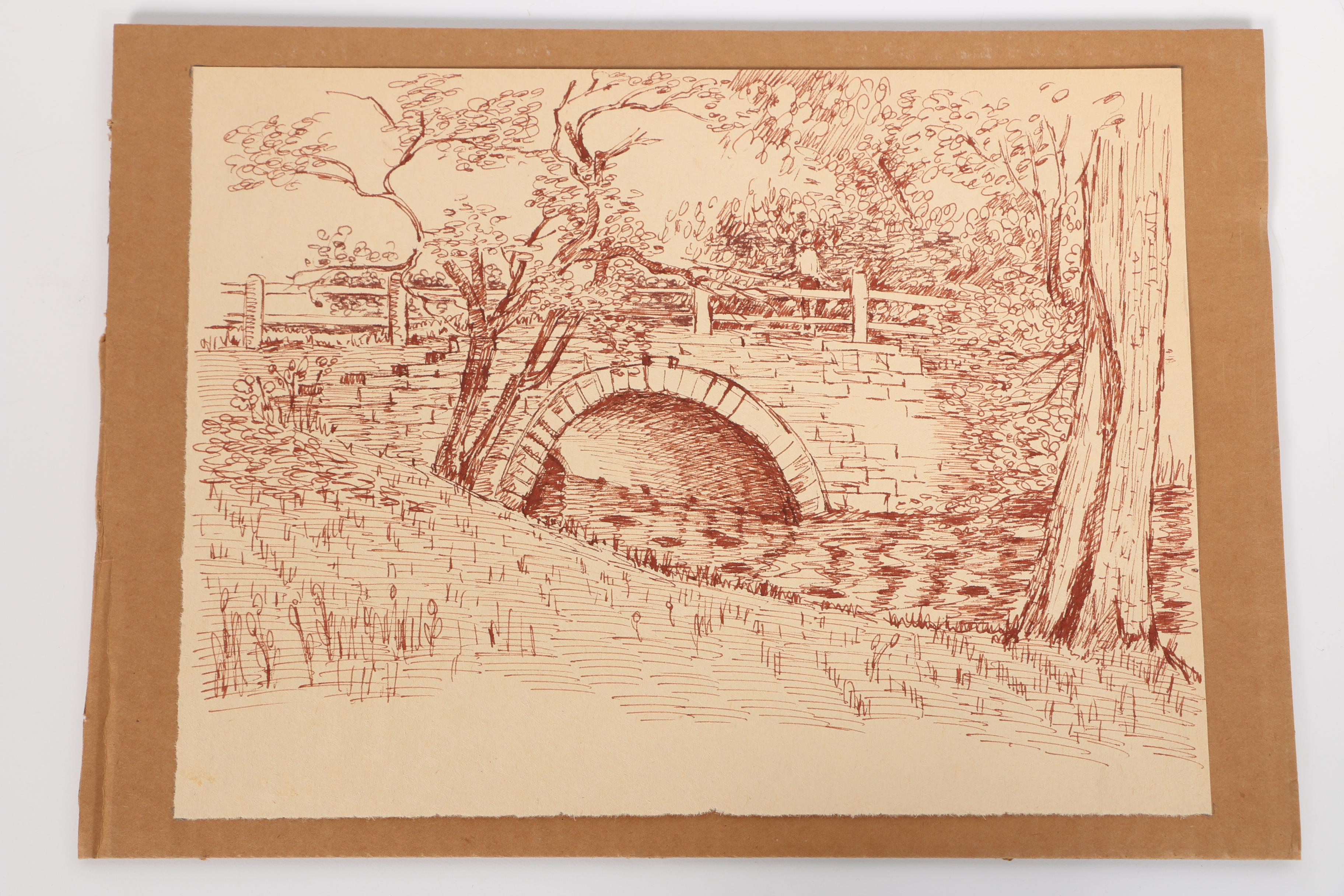 Collection Of Ink Drawings Of Pastoral Scenes By Robert Lahmann