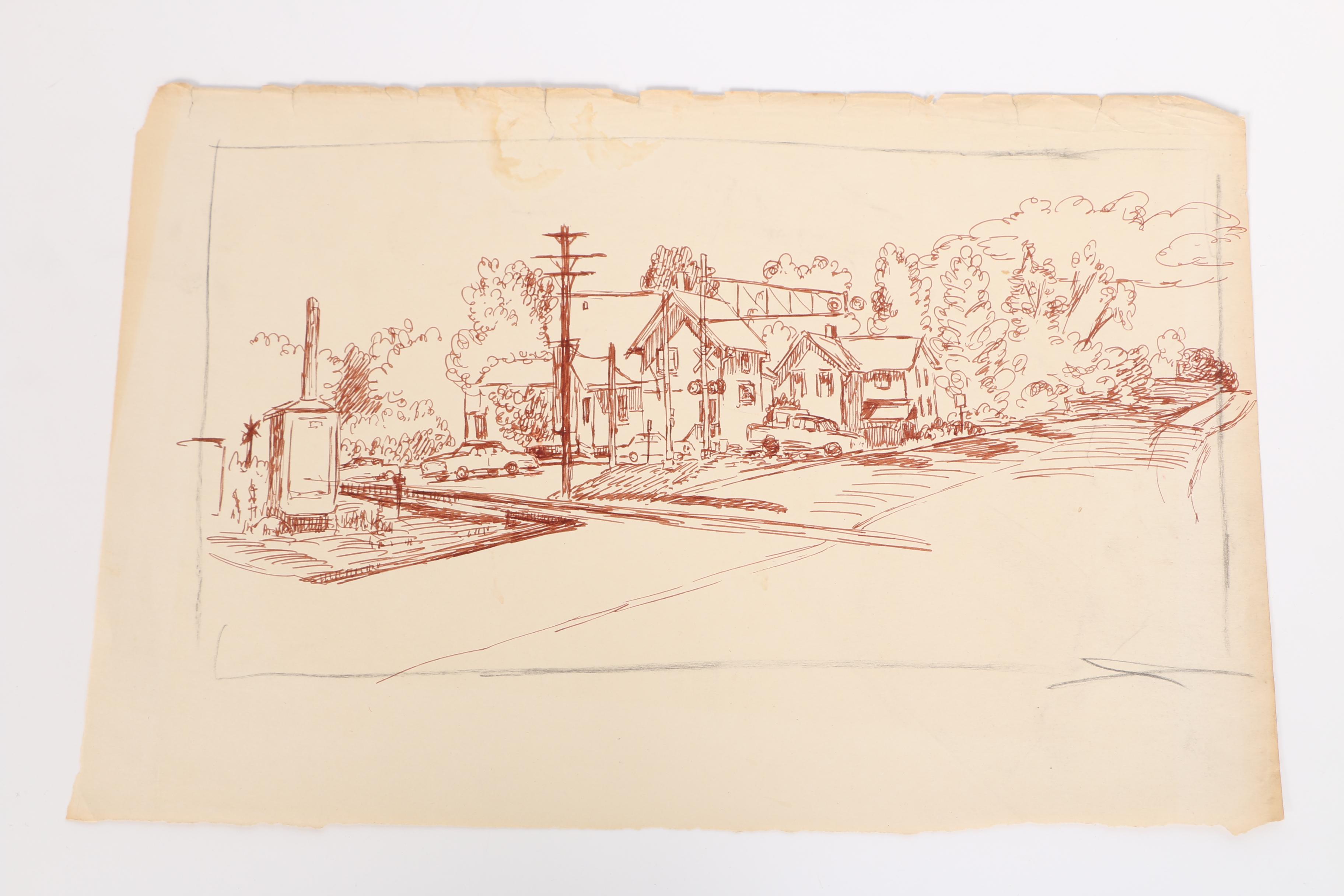 Collection Of Ink Drawings Of Pastoral Scenes By Robert Lahmann