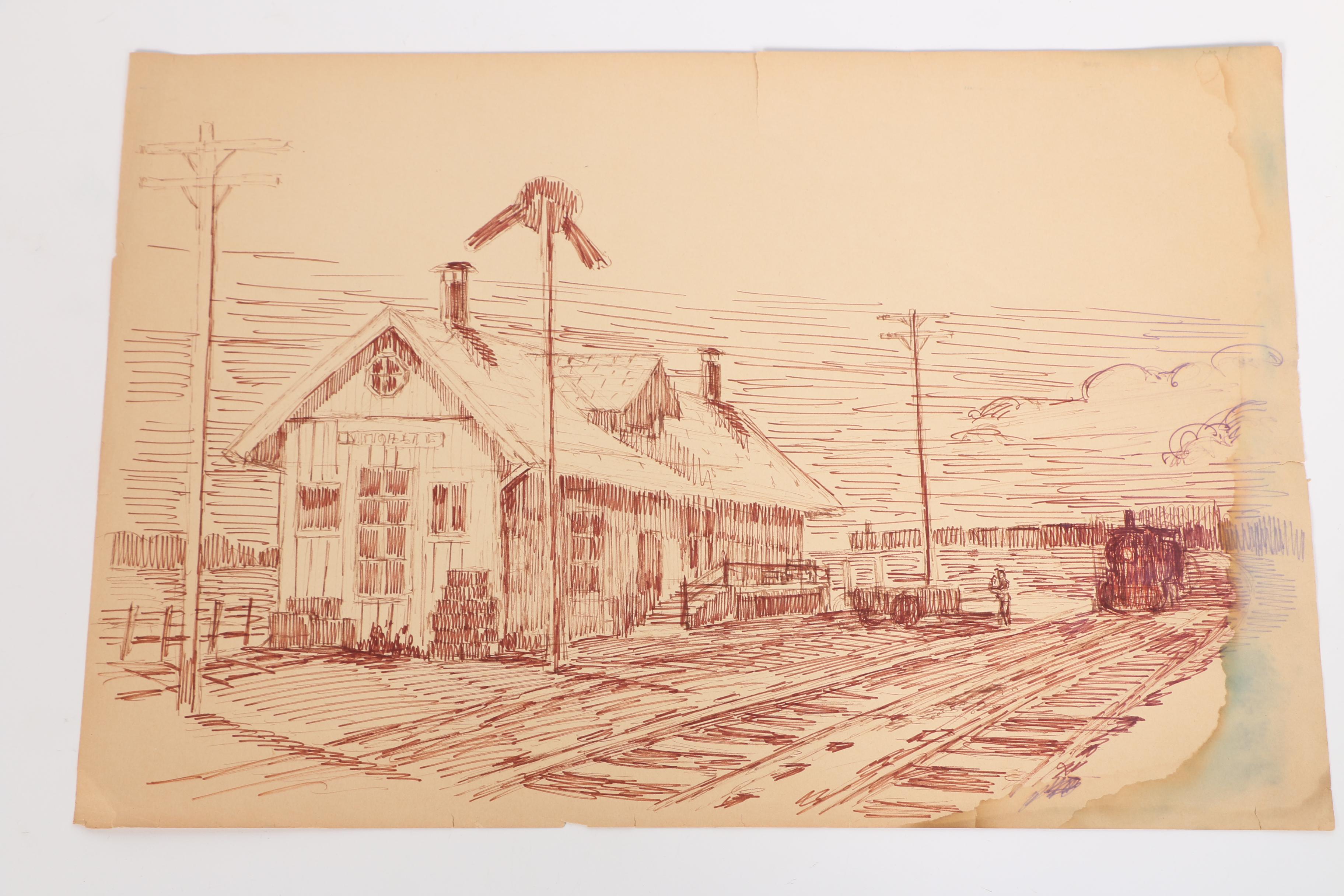 Collection Of Ink Drawings Of Pastoral Scenes By Robert Lahmann