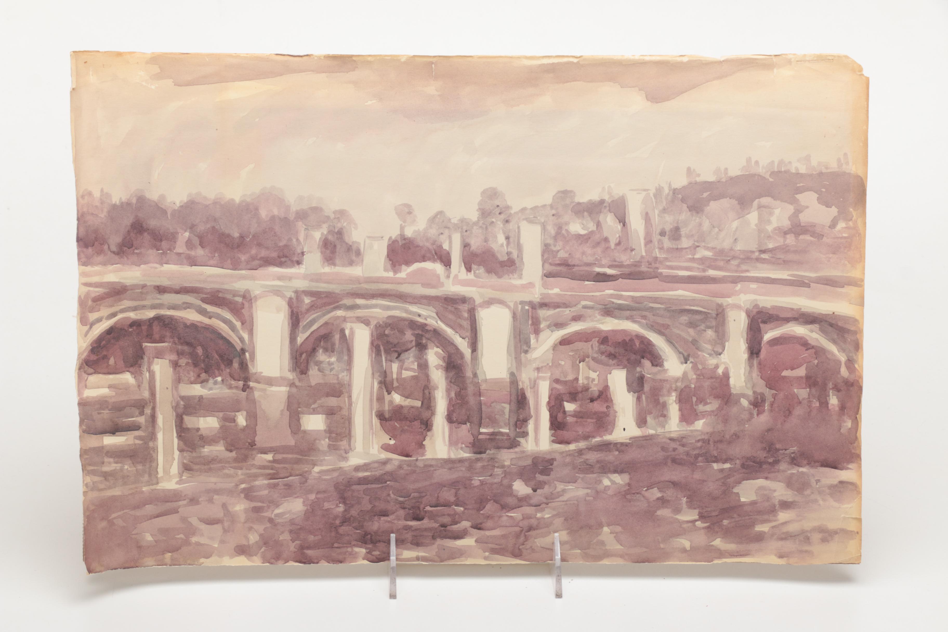 Lahmann Watercolors on Paper of Landscapes, Marinas and Bridges