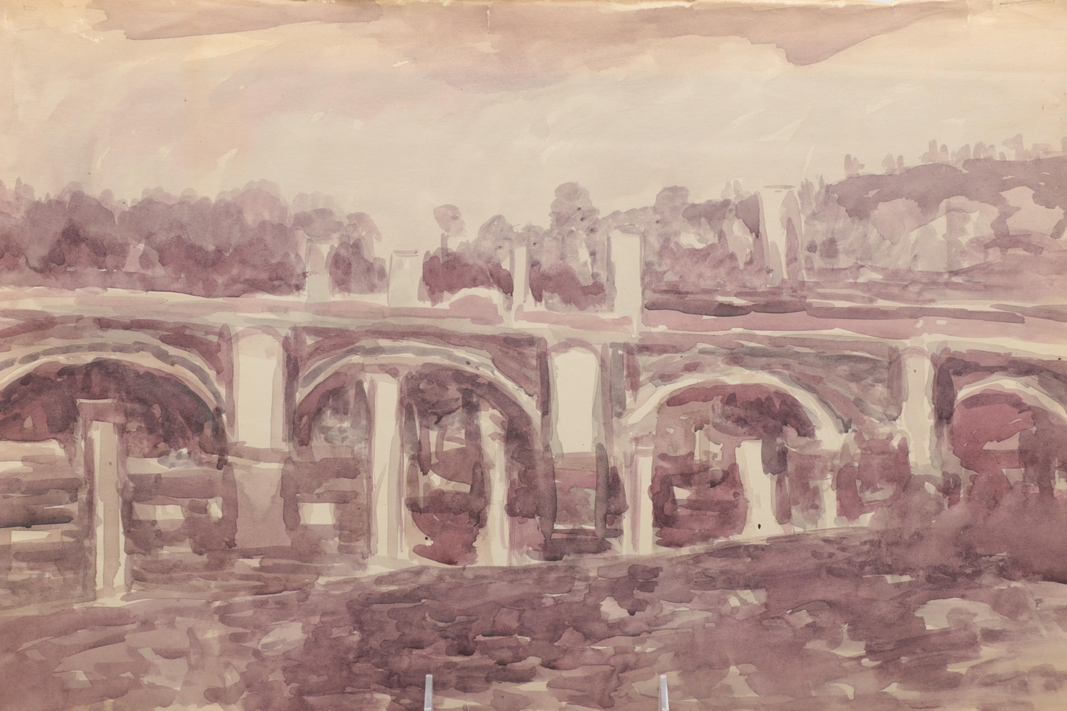 Lahmann Watercolors on Paper of Landscapes, Marinas and Bridges