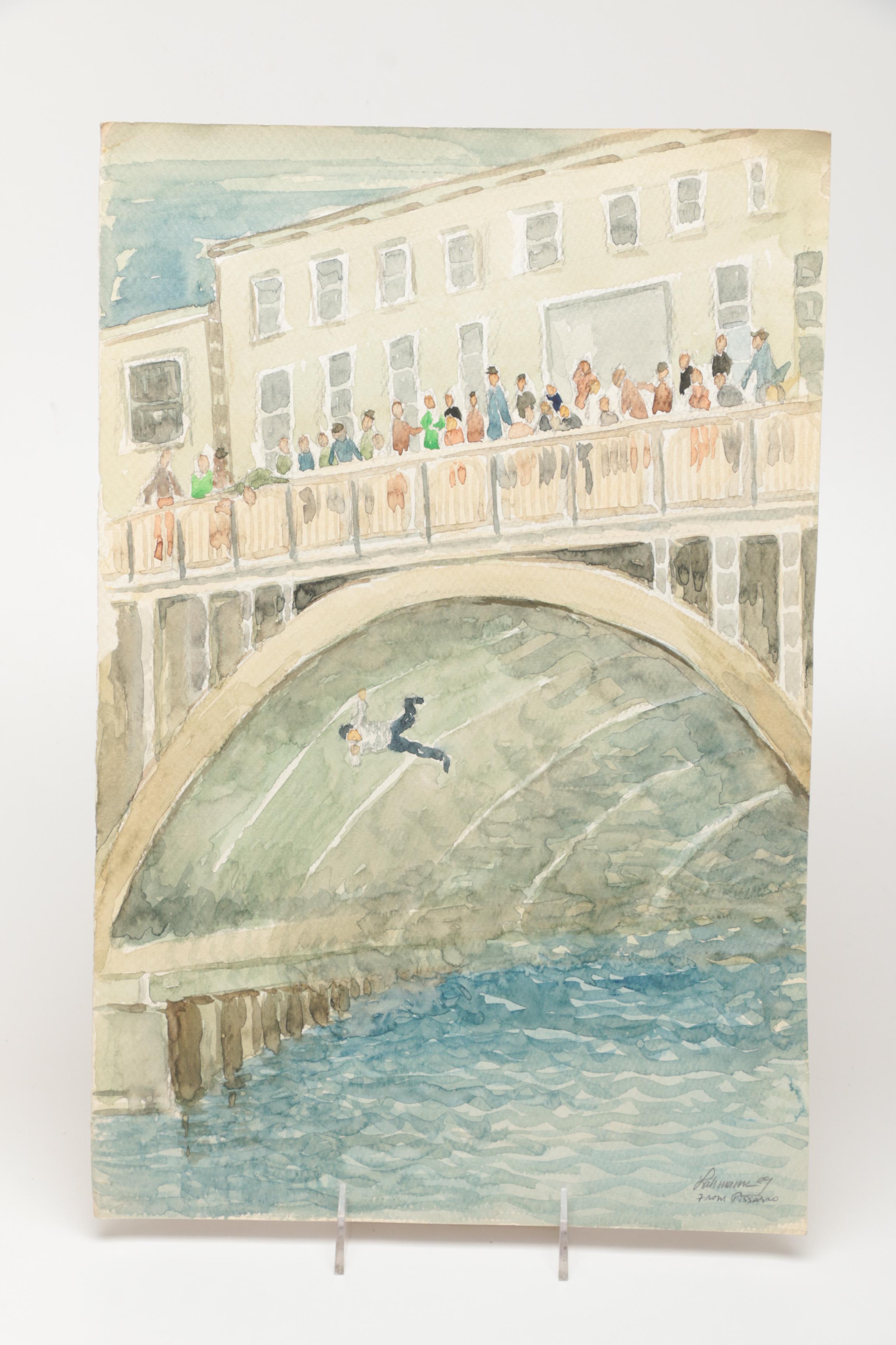 Lahmann Watercolors on Paper of Landscapes, Marinas and Bridges