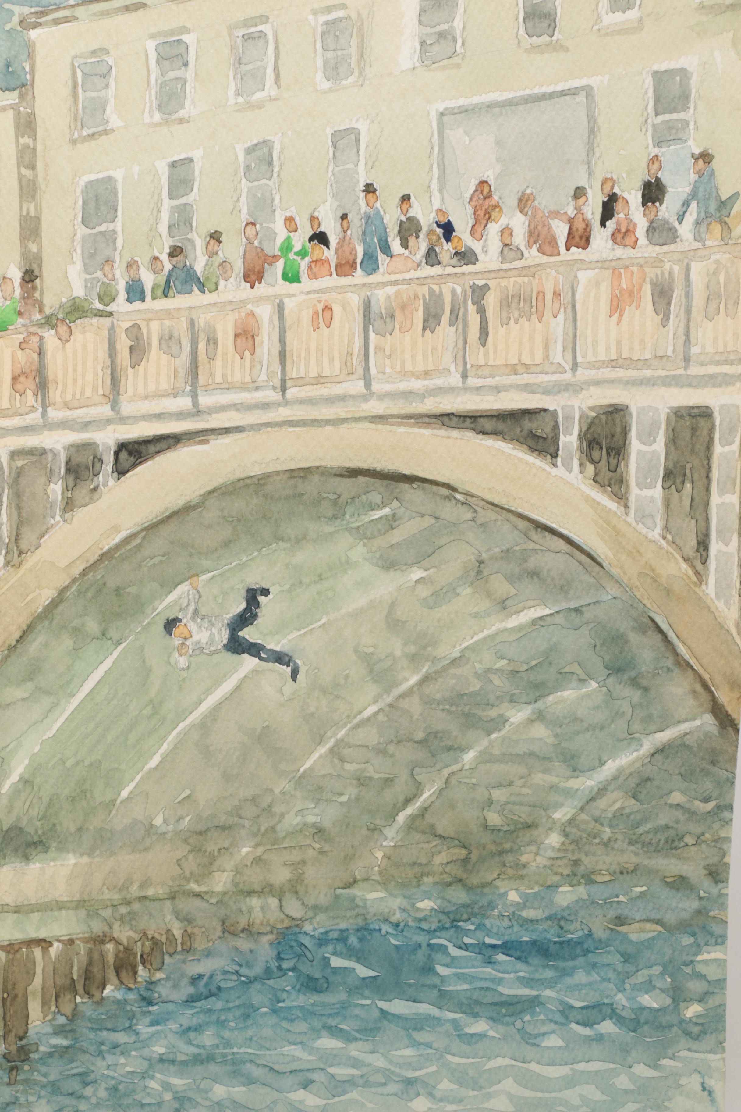 Lahmann Watercolors on Paper of Landscapes, Marinas and Bridges