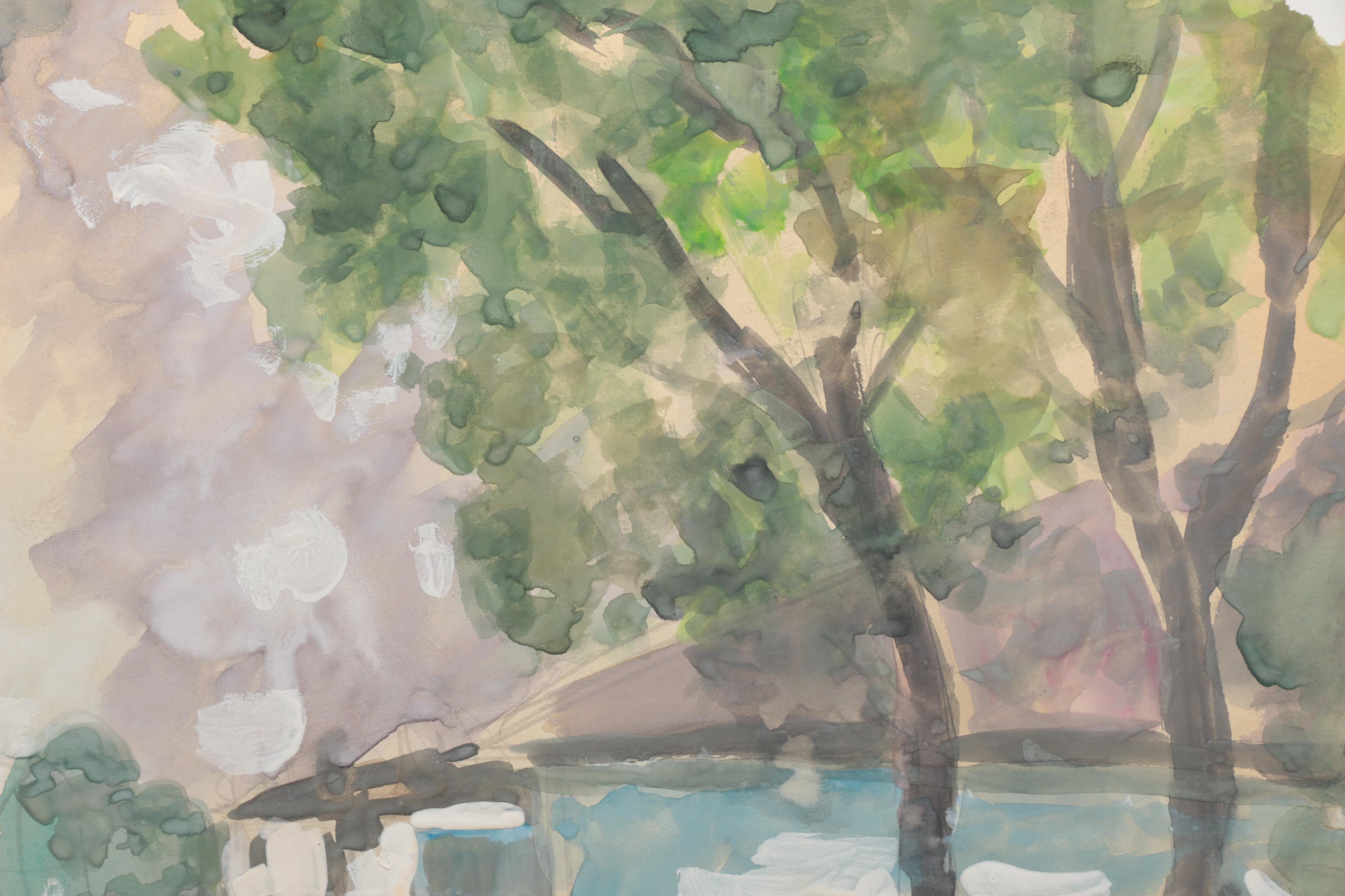 Lahmann Watercolors on Paper of Landscapes, Marinas and Bridges