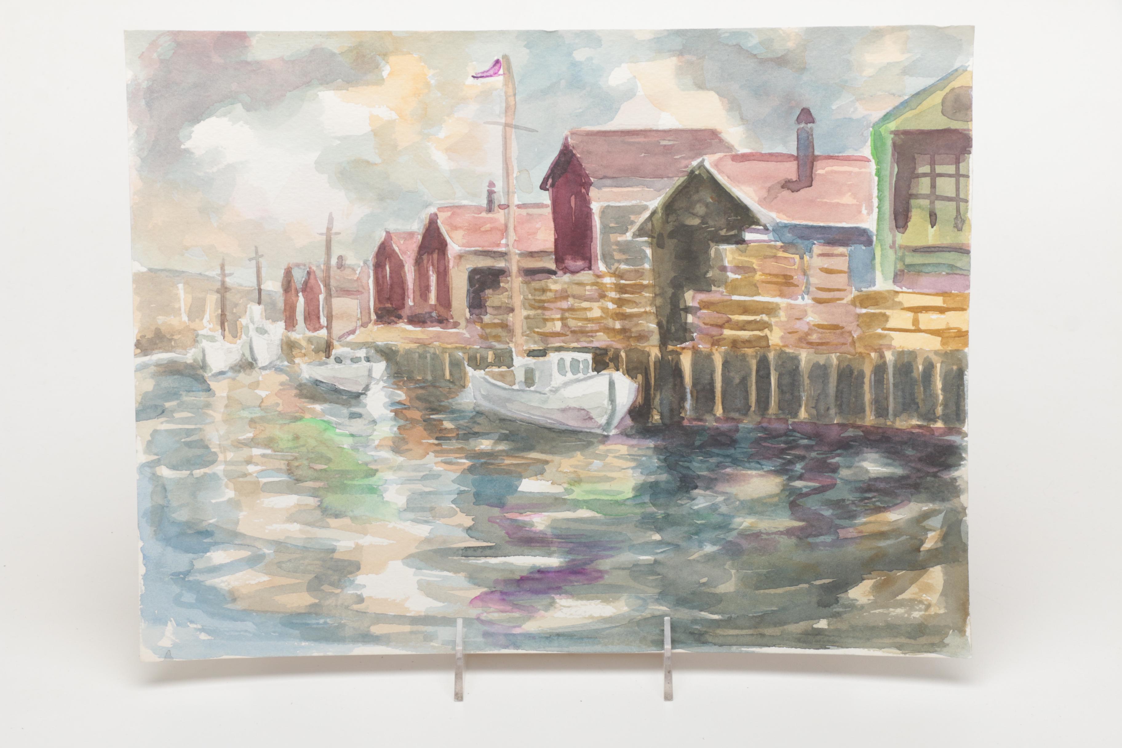 Lahmann Watercolors on Paper of Landscapes, Marinas and Bridges