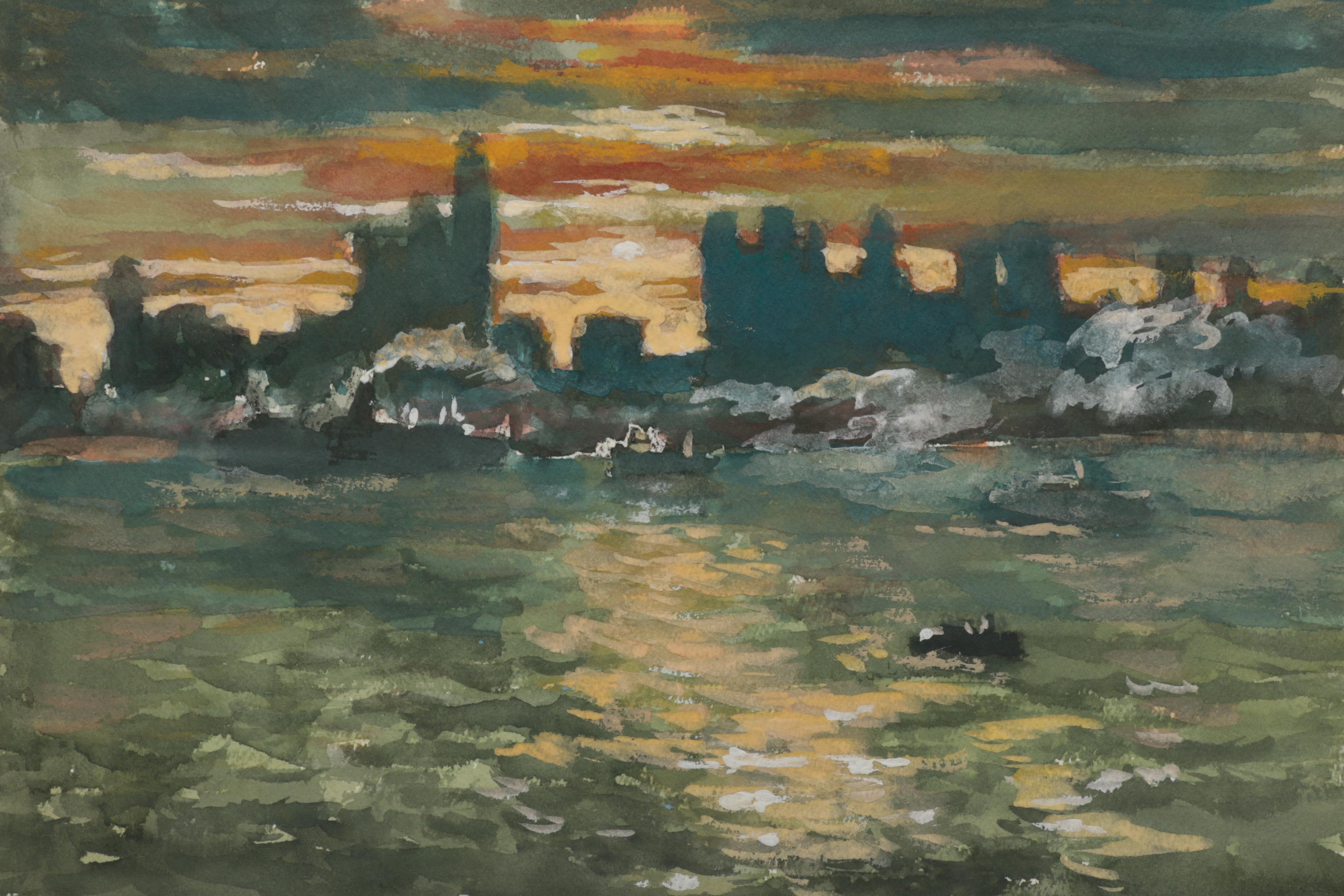 Lahmann Watercolors on Paper of Landscapes, Marinas and Bridges