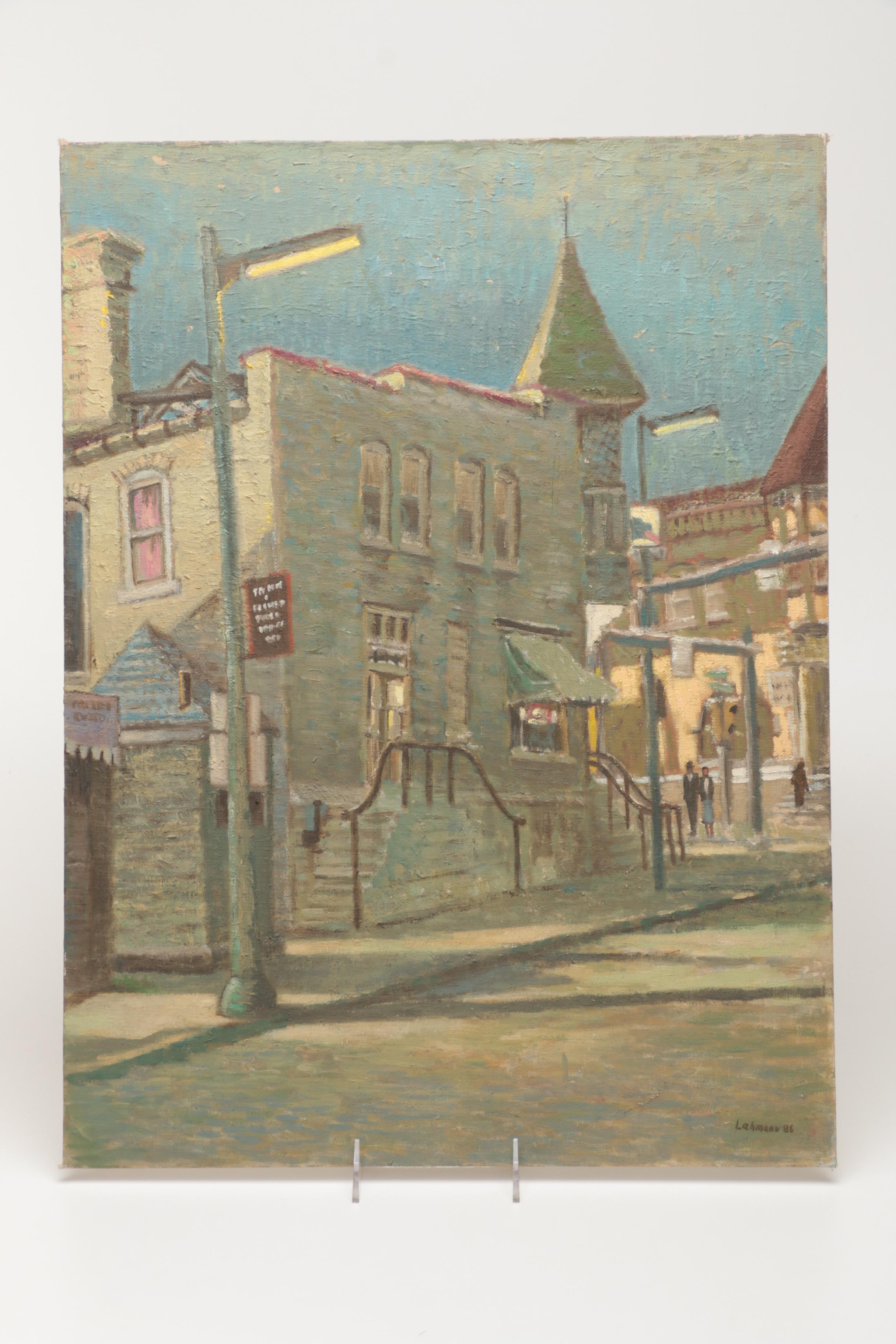 Pair of Lahmann  Oil Paintings on Board of Urban Scenes