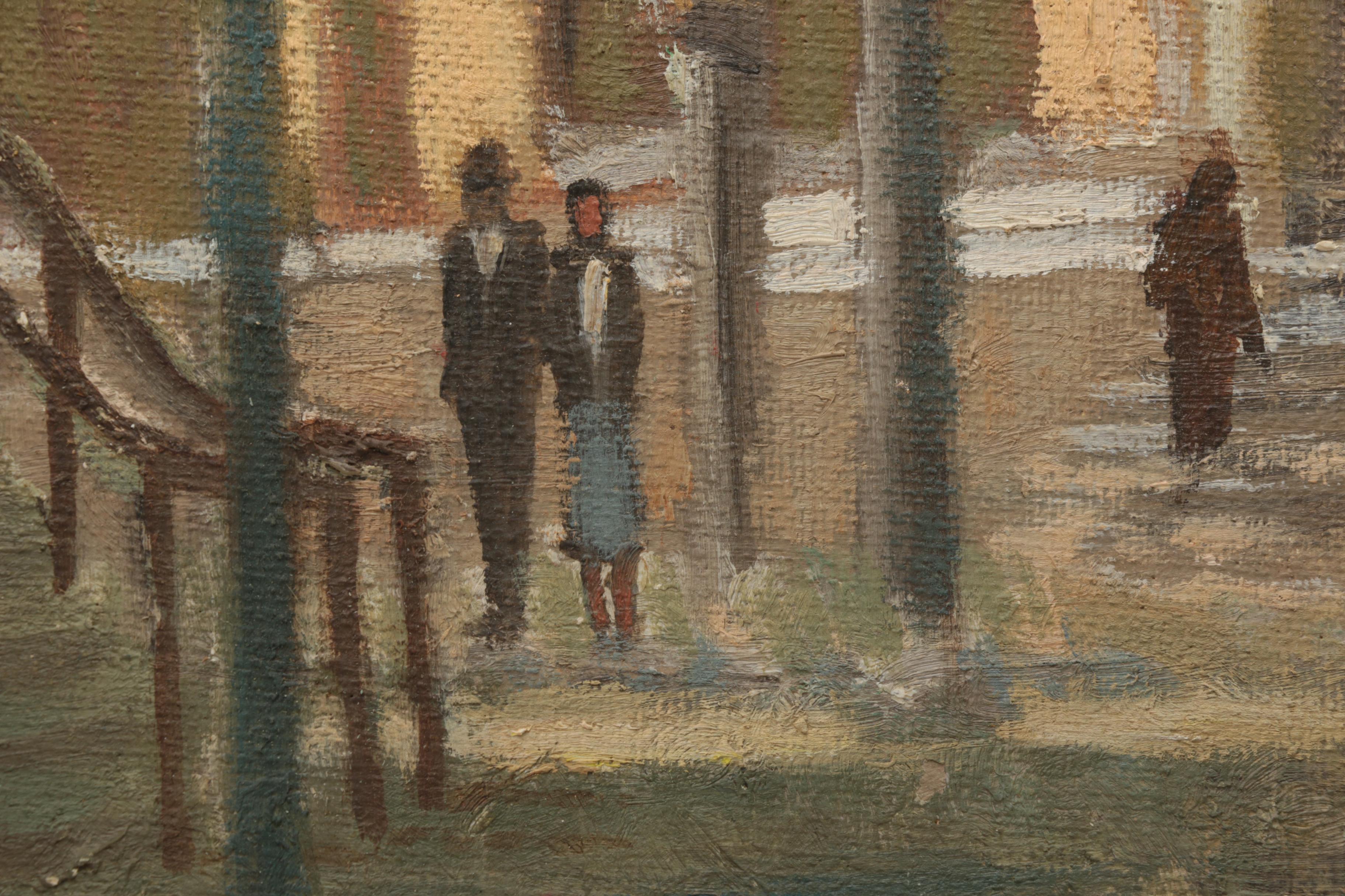 Pair of Lahmann  Oil Paintings on Board of Urban Scenes