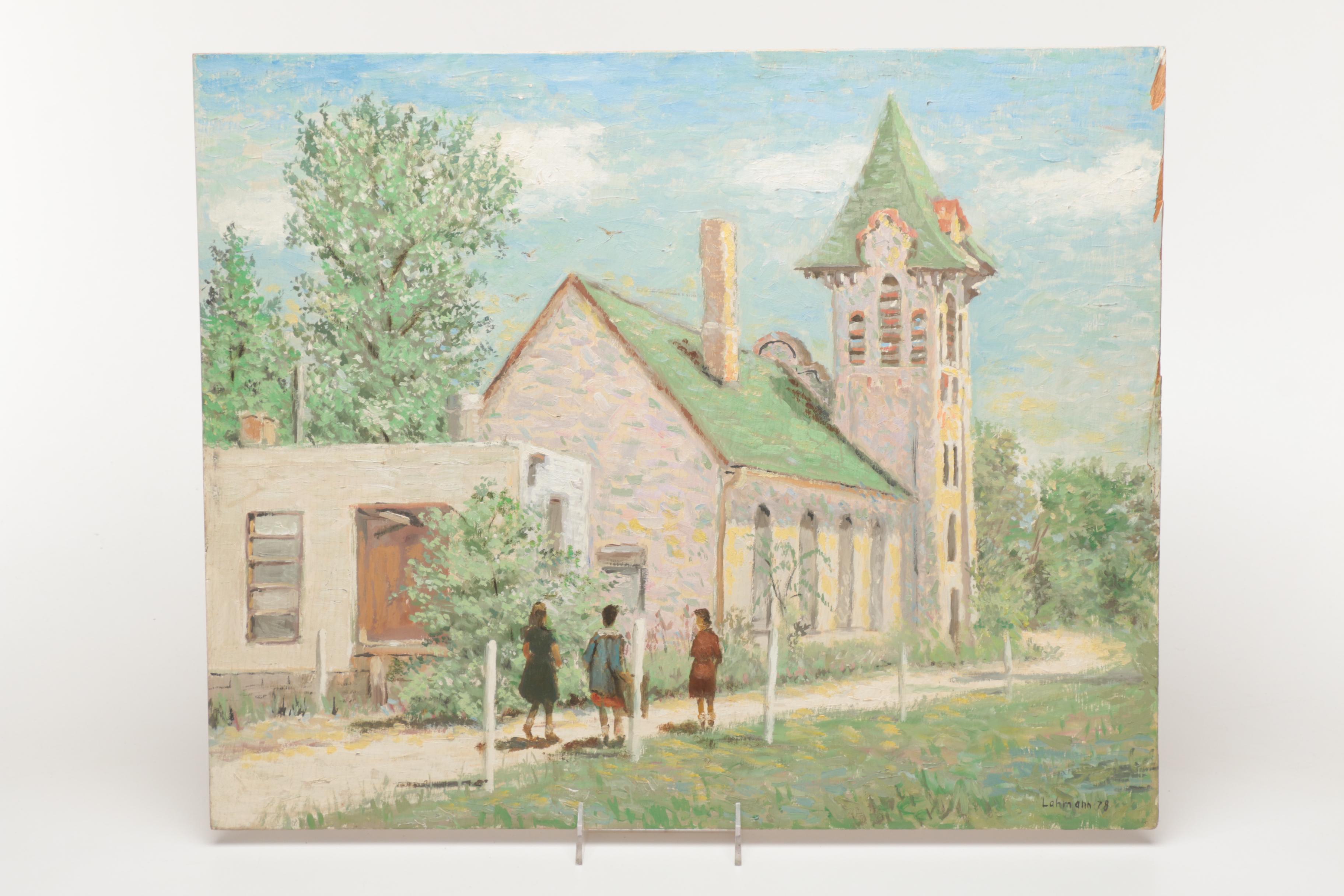 Pair of Lahmann  Oil Paintings on Board of Urban Scenes