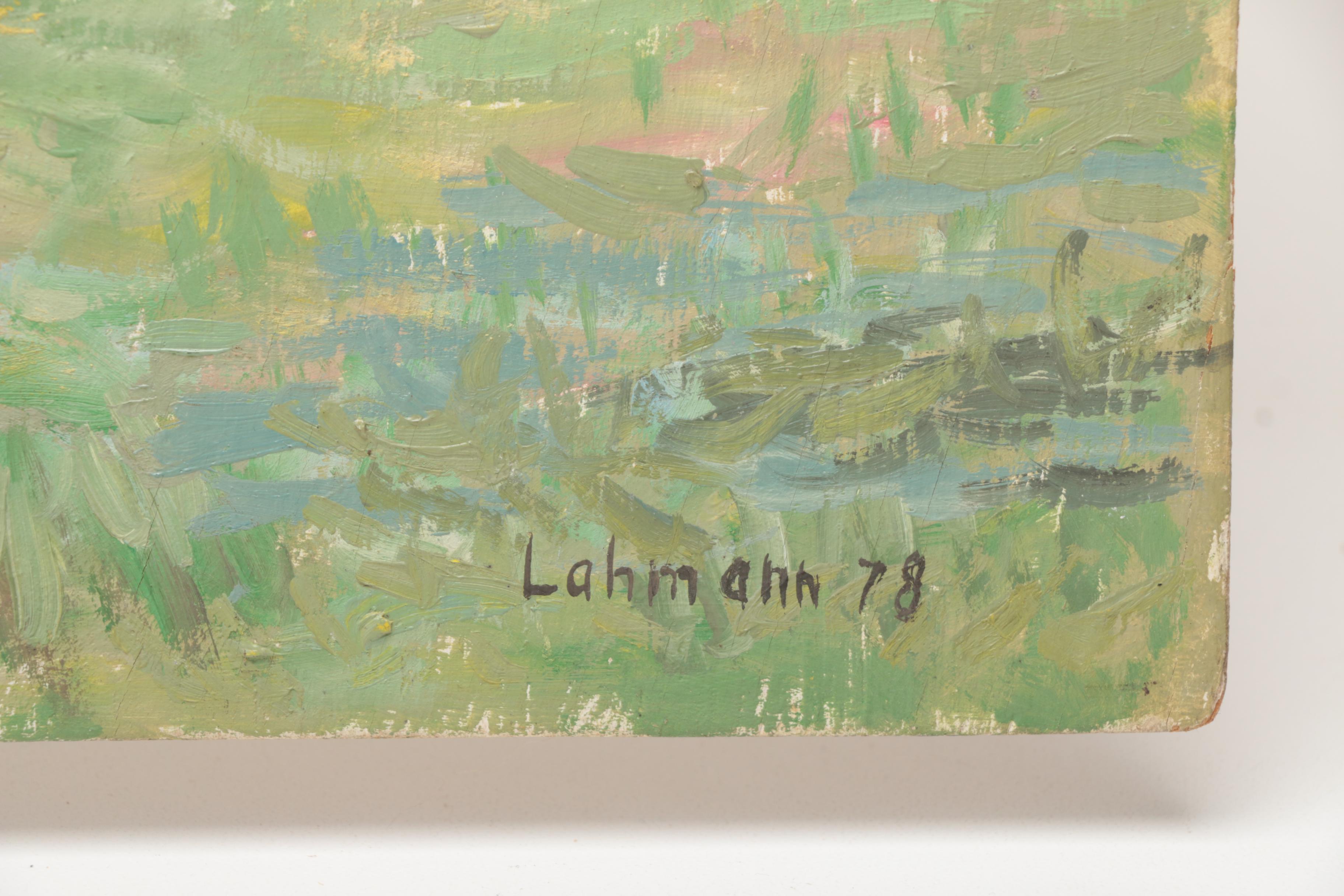 Pair of Lahmann  Oil Paintings on Board of Urban Scenes