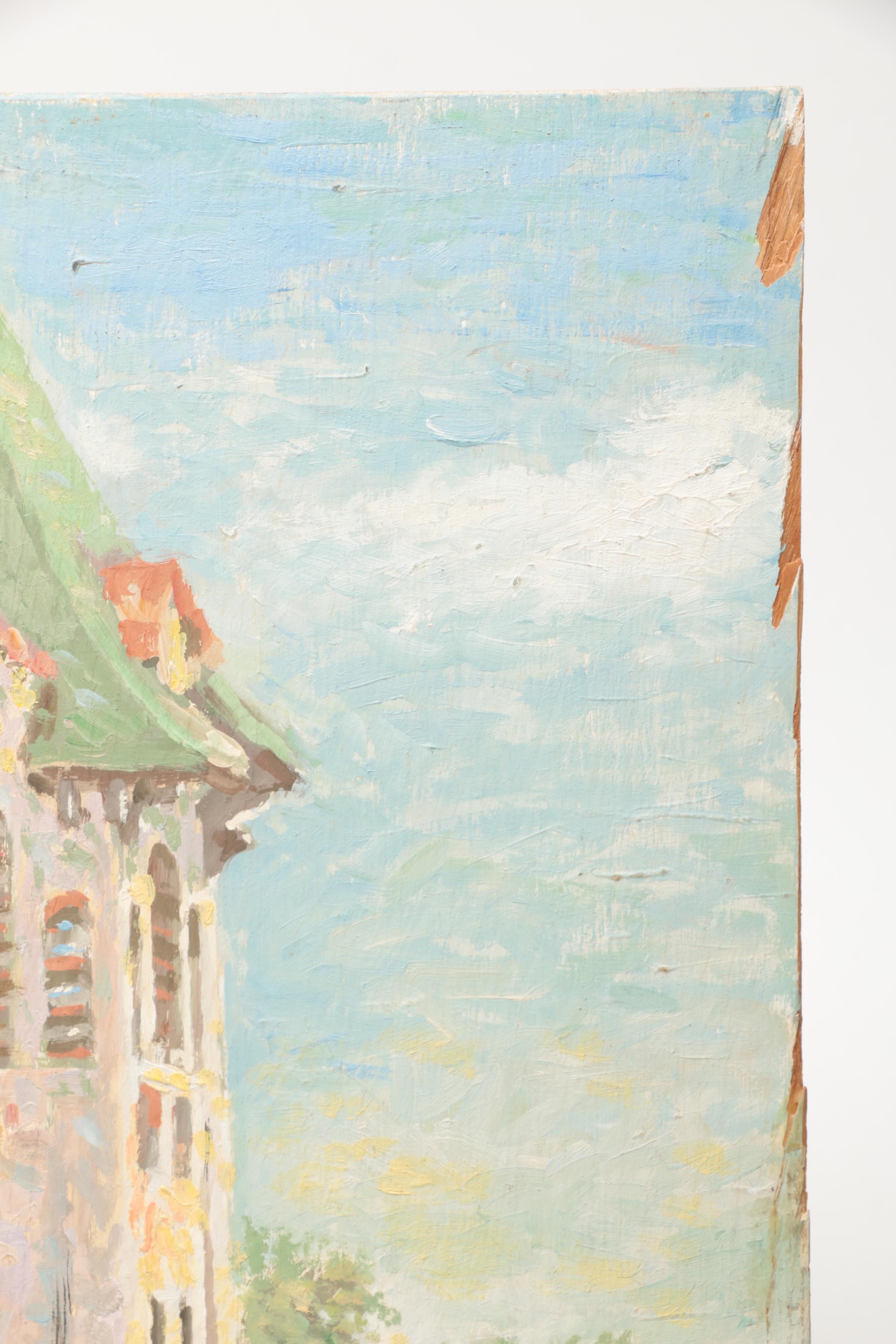 Pair of Lahmann  Oil Paintings on Board of Urban Scenes