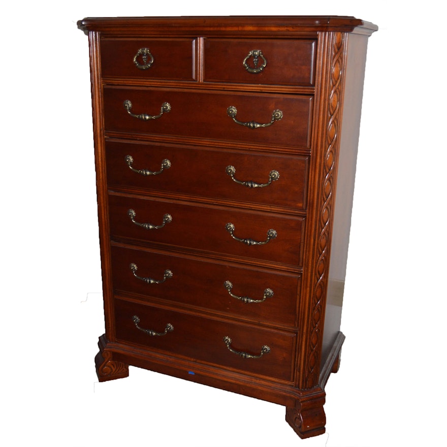 Cherry Stained Five-Drawer Wood Dresser