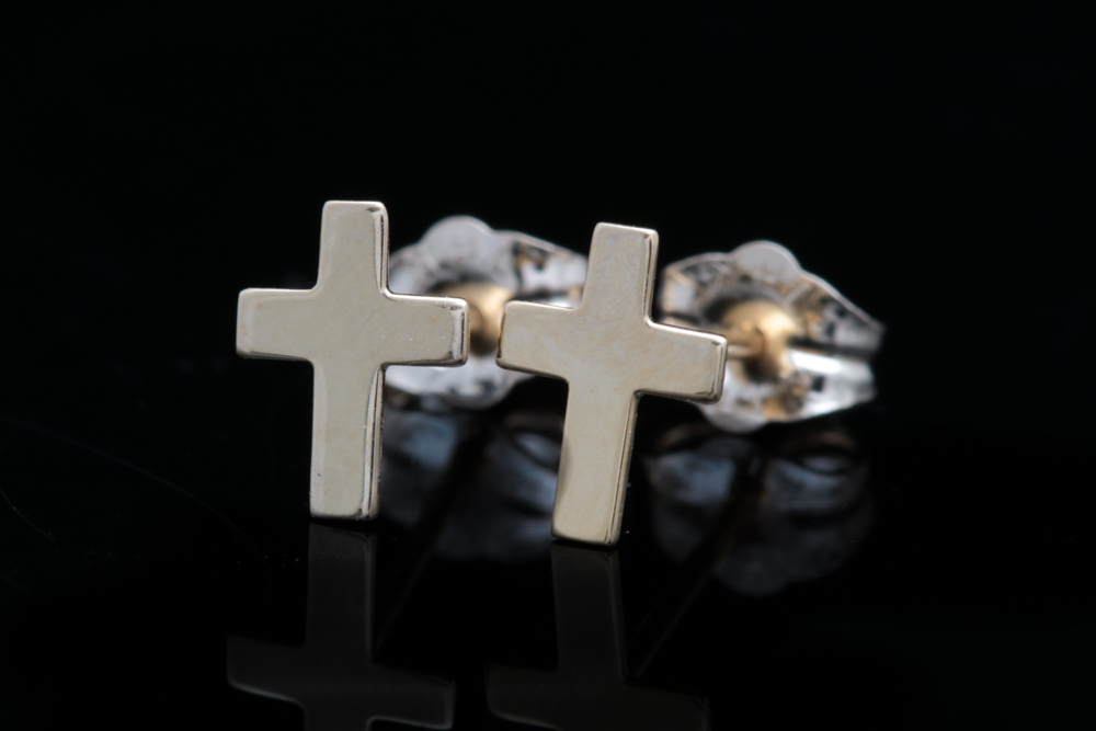 14K Yellow Gold Cross Earrings
