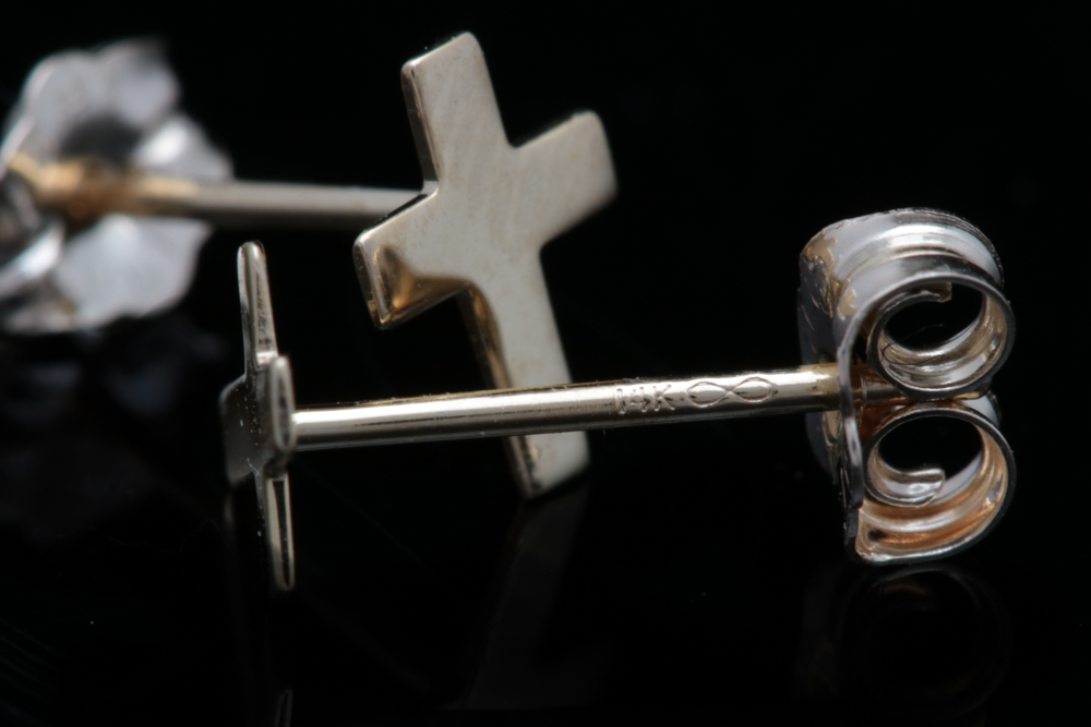 14K Yellow Gold Cross Earrings