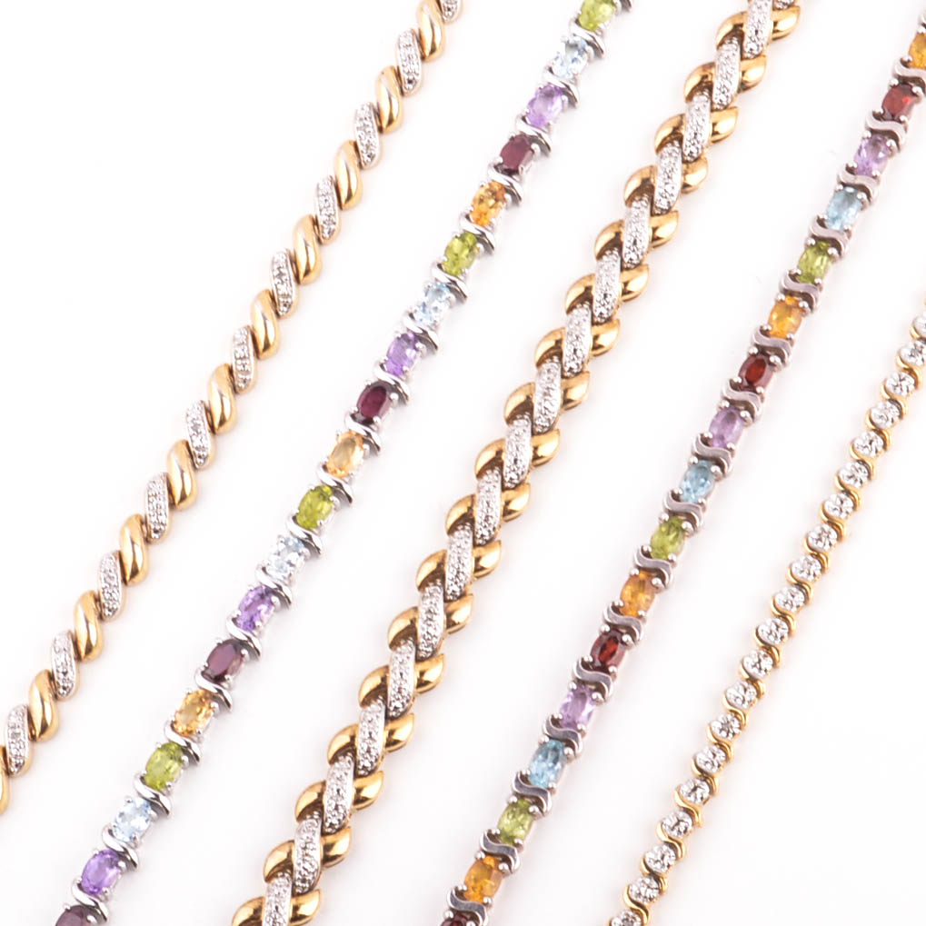 Sterling Silver and Gemstone and Diamond Bracelet Collection